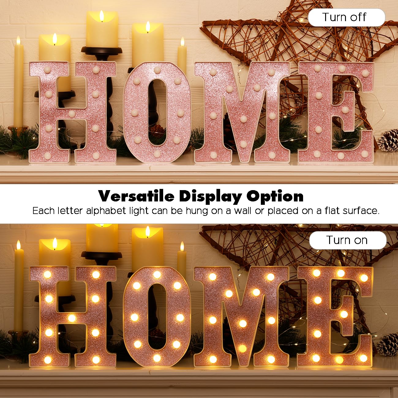DyingSwan Small LED Marquee Letter L, 8.58 Inch Pink Glitter Lighted Sign, Battery Powered Plastic Decor for Parties and Birthdays