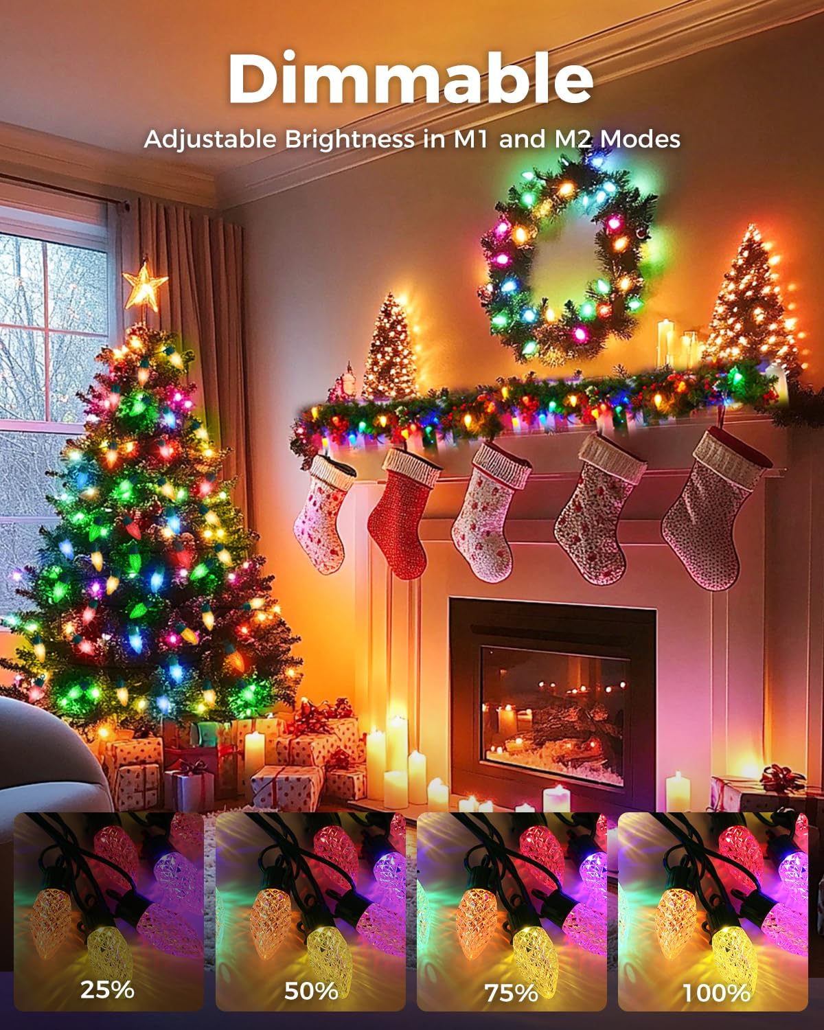 Litogo C9 Christmas Lights Outdoor With Remote Control, 50Ft 25Led Rgb Color Changing Xmas String Lights With Timer, Waterproof