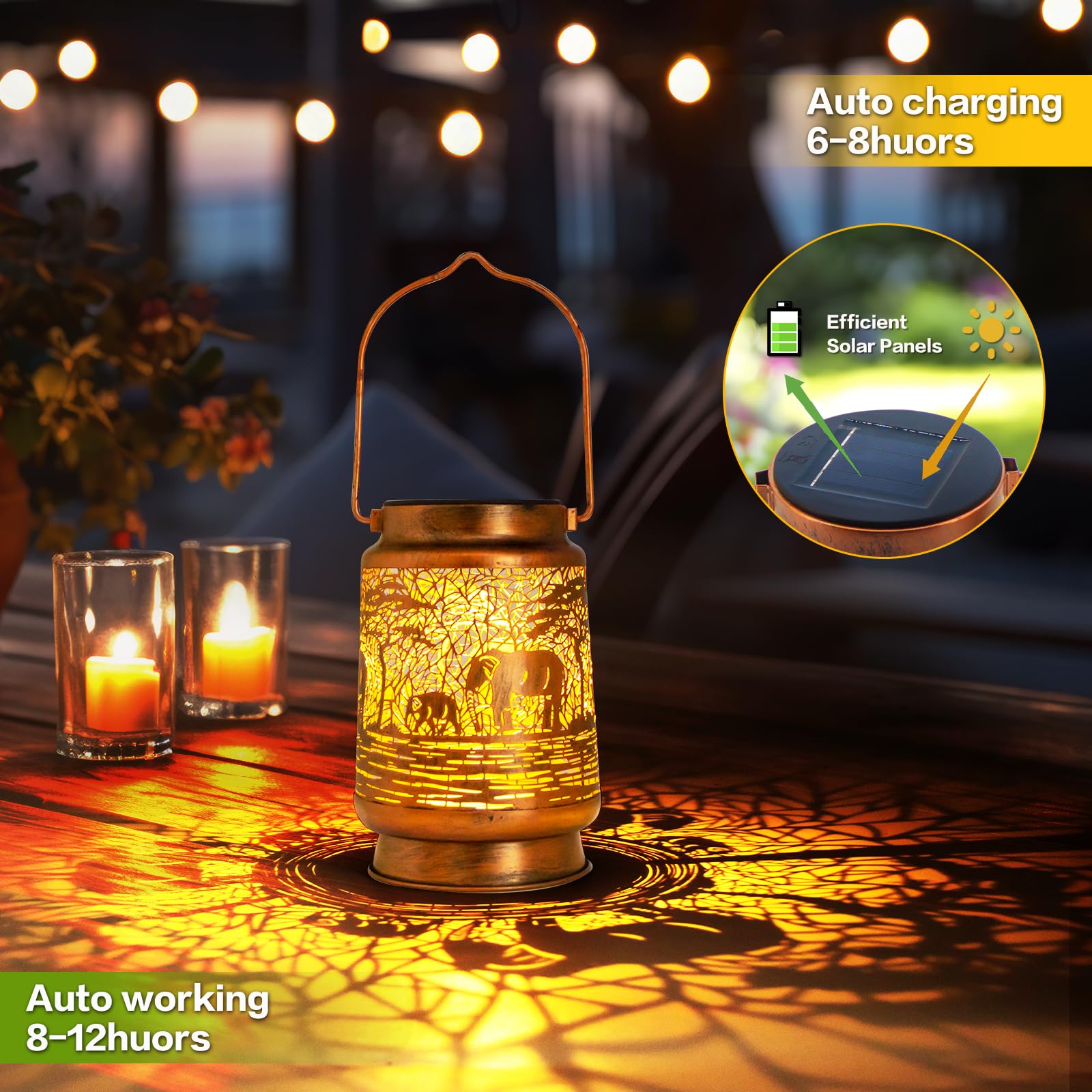 Solar Lanterns Outdoor Garden Decor  Gifts For Women  Mom  Grandma  Birthday  Thanksgiving  Decorative Waterproof Hanging Metal Led Light For Yard  Patio  Lawn  Landscape  Backyard (Elephant)