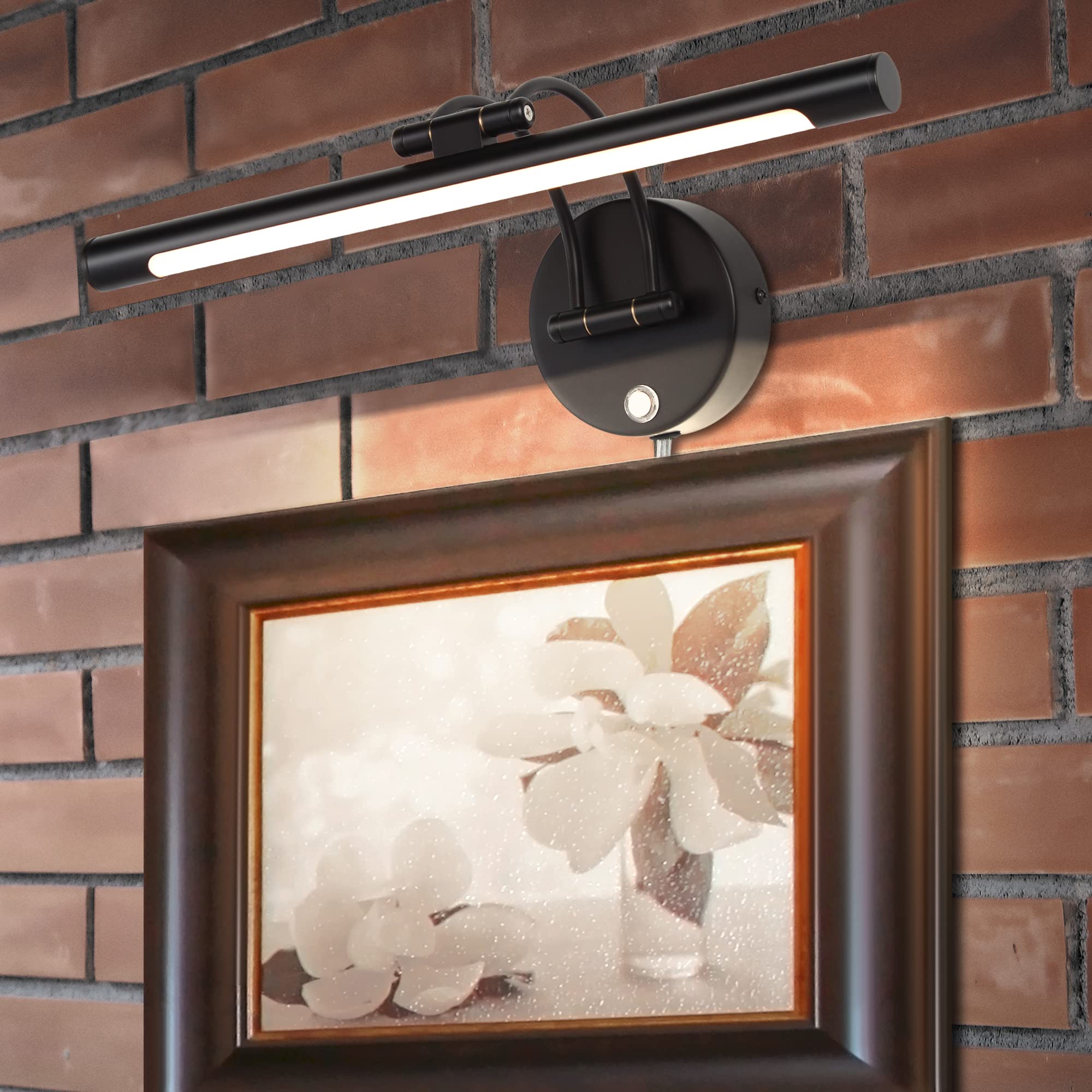 MantoLite LED Dimmable Bathroom Vanity Light Fixture, 16inch Metal Sconce, Black, Model WT-132A-BK-DM, Adjustable Arm, 3000K 8W