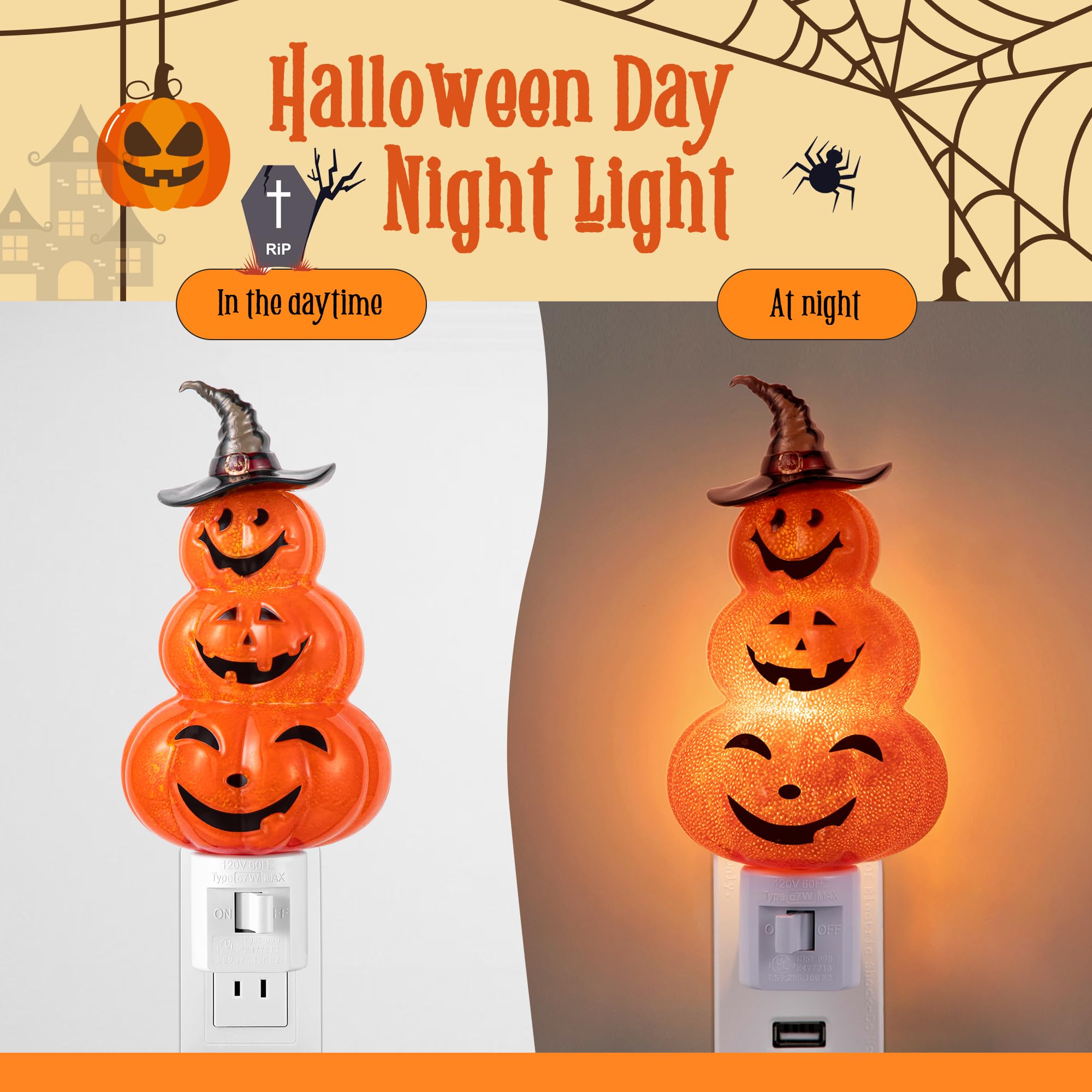 Meonum Halloween Pumpkin Bubble Night Light Plug Into Wall, Bright Orange Pumpkin Fall Seasonal Light Powered by C7 LED Bulb Dec