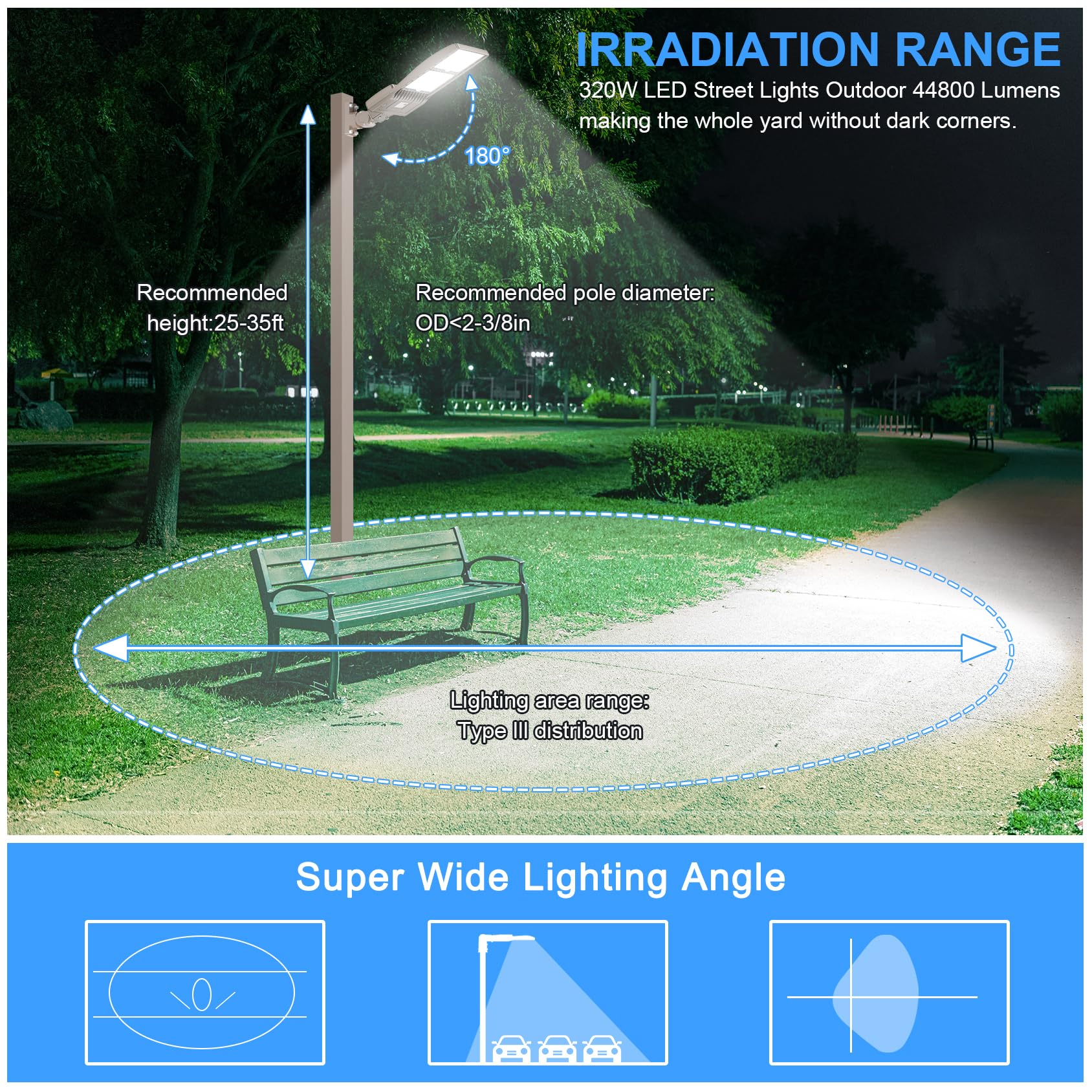 Led Parking Lot Light 320W Ul Listed 44800Lm Led Shoebox Pole Light Fixture Round & Square In One Mount 1000W Hid/Hps Replacemen
