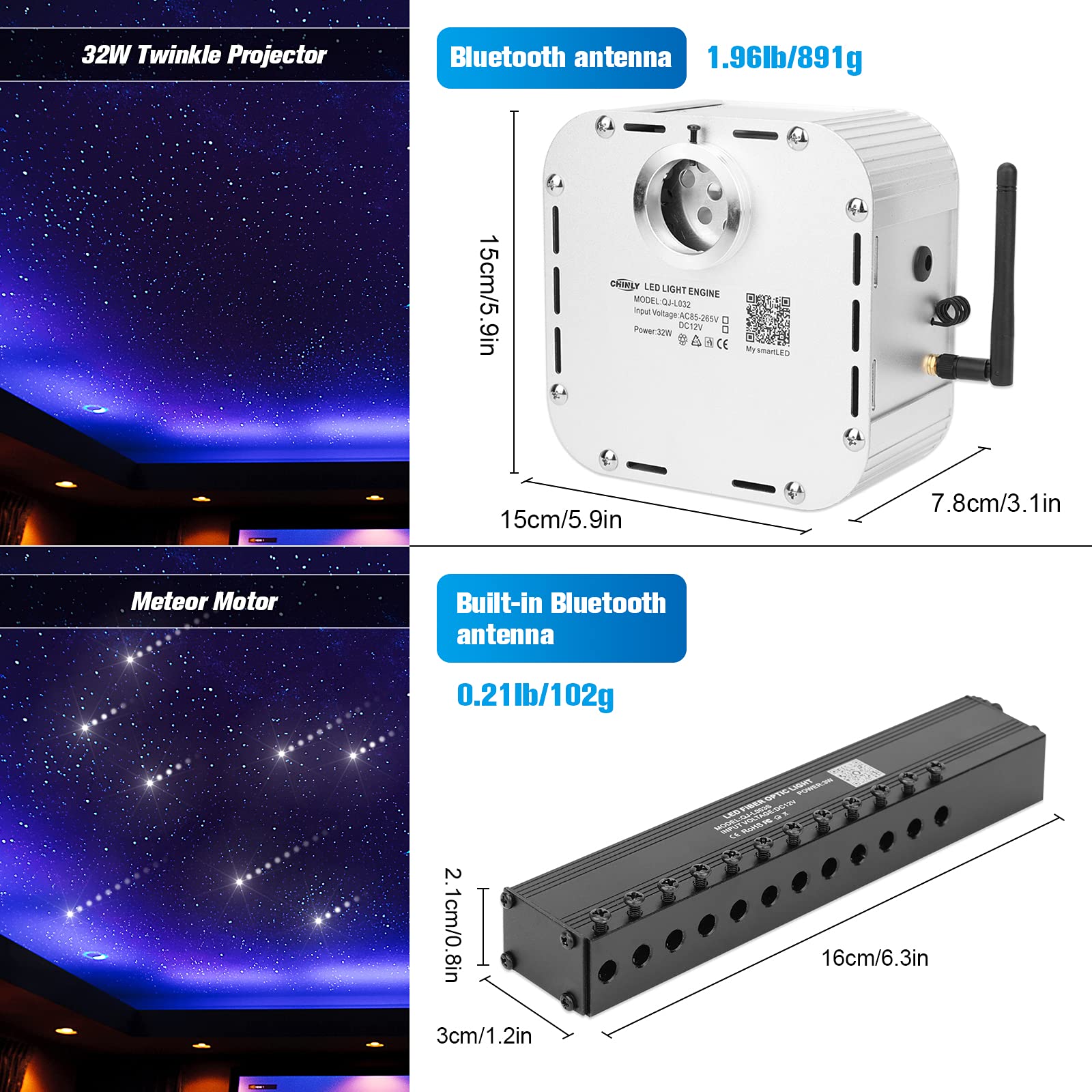 Chinly 32W Meteor Twinkle 800Pcs 13.1Ft 0.03In Star Headliner Fiber Optic Lights Kit+Shooting Stars Light Kit,Music Mode Bluetoo