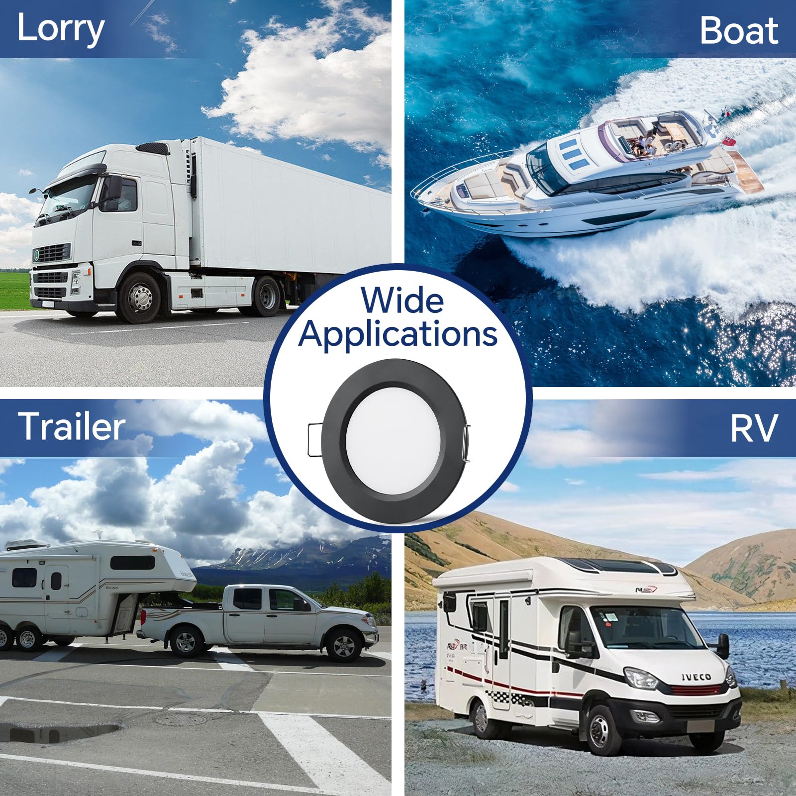 Obeaming 12V LED Puck Lights - 8 Pack, Matte Black, Cool White, Aluminum, Model OB-12V-3-CL-N, Ideal for RV, Camper, Boat