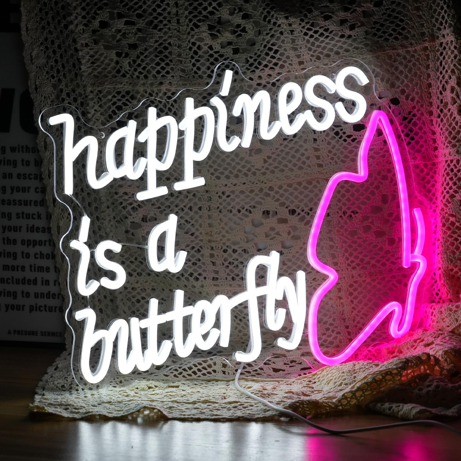 GNVETZLL Neon Sign - Dimmable USB Powered Butterfly Light, Pink & White, 15.7in  x 13in , Acrylic Wall Decor for Party & Living Room