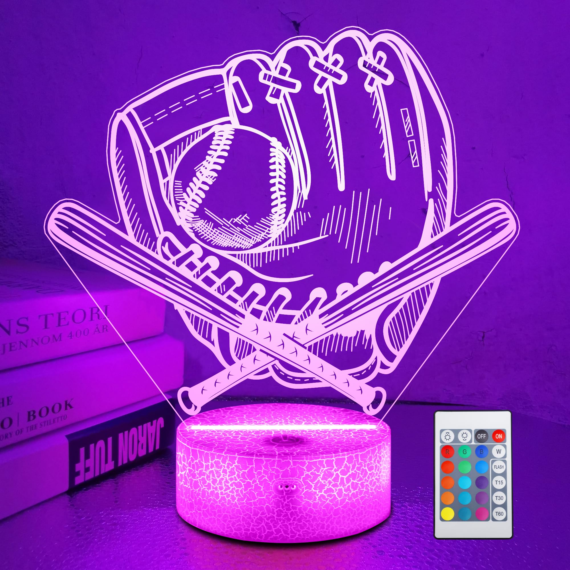 OkiyiD Softball Gifts Night Light for Girls, Softball Glove Sports 3D Illusion Lamp with 16 Colors Remote Control, Softballs Fan