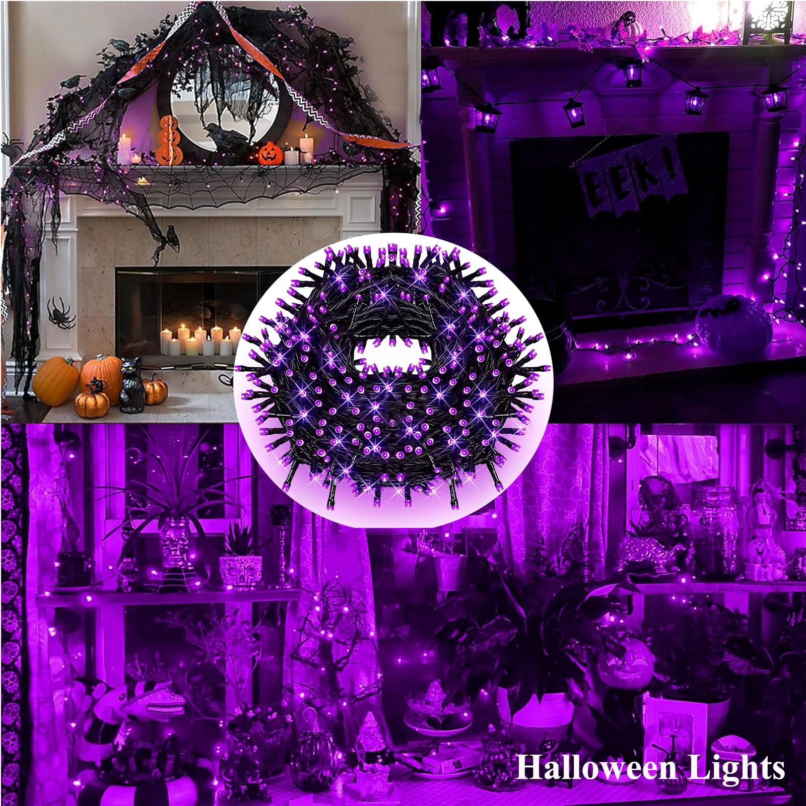 FULLBELL Black Light String Lights, 100 LEDs, 33ft Black Wire, Purple for Glow Party, Halloween, Christmas, Model FLEDSTL10M80D