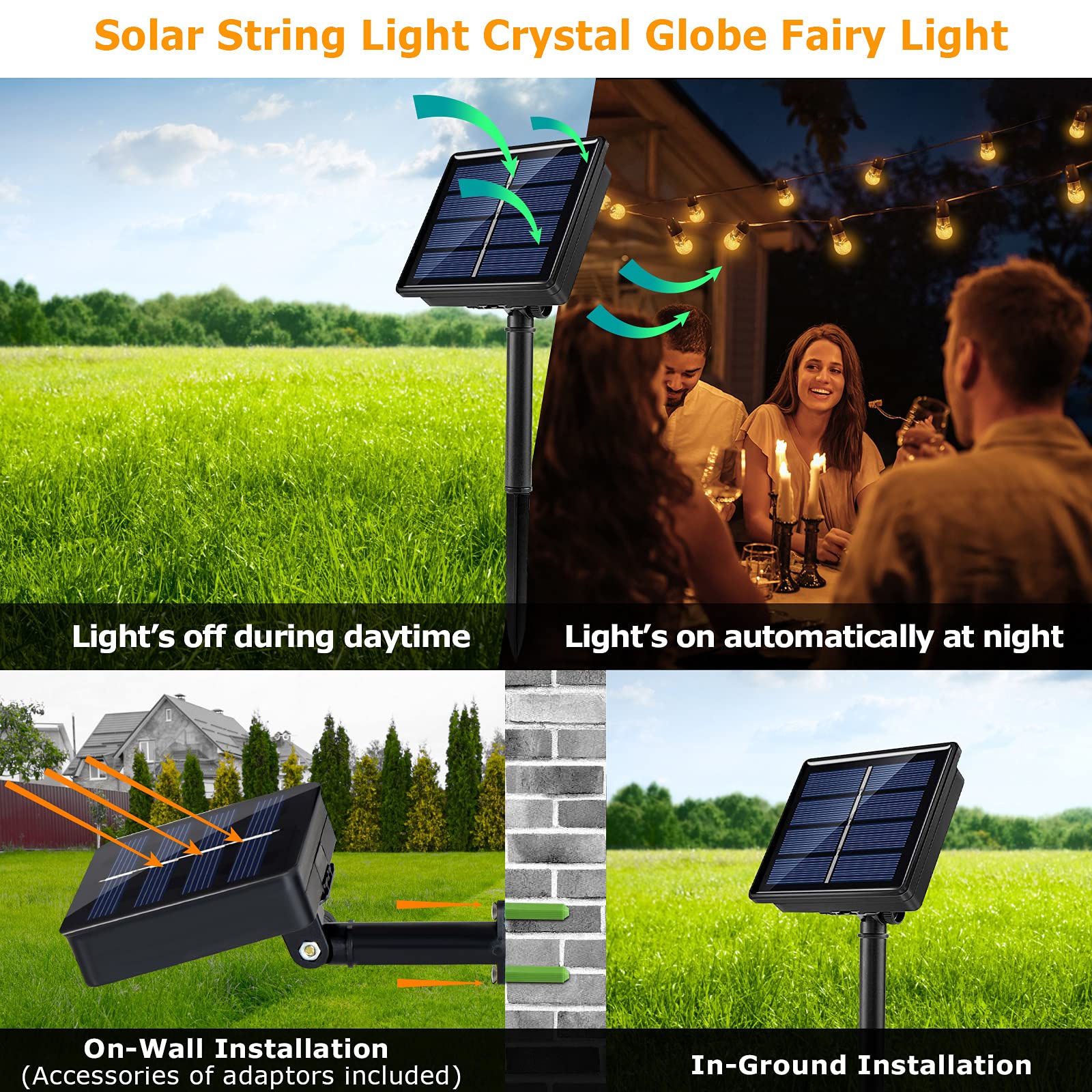 Kikasam Gazebo Solar String Lights, 23Ft Solar Decorative Lights With 8 Lighting Modes, Waterproof Solar Patio String Lights Yar