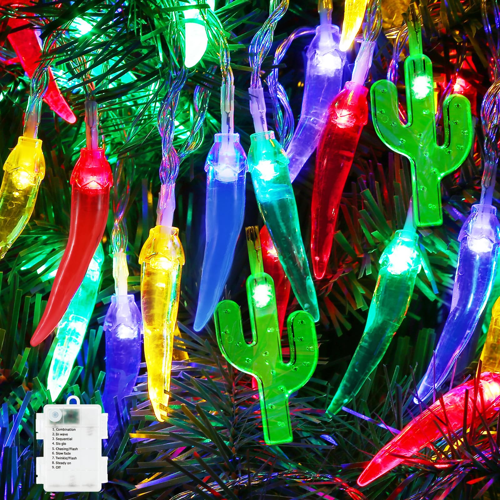 21FT [ 8 Modes & Timer ] Chili Pepper String Lights 40LED Fairy Lights Battery Operated for Indoor Outdoor Garden Pool Birthday 