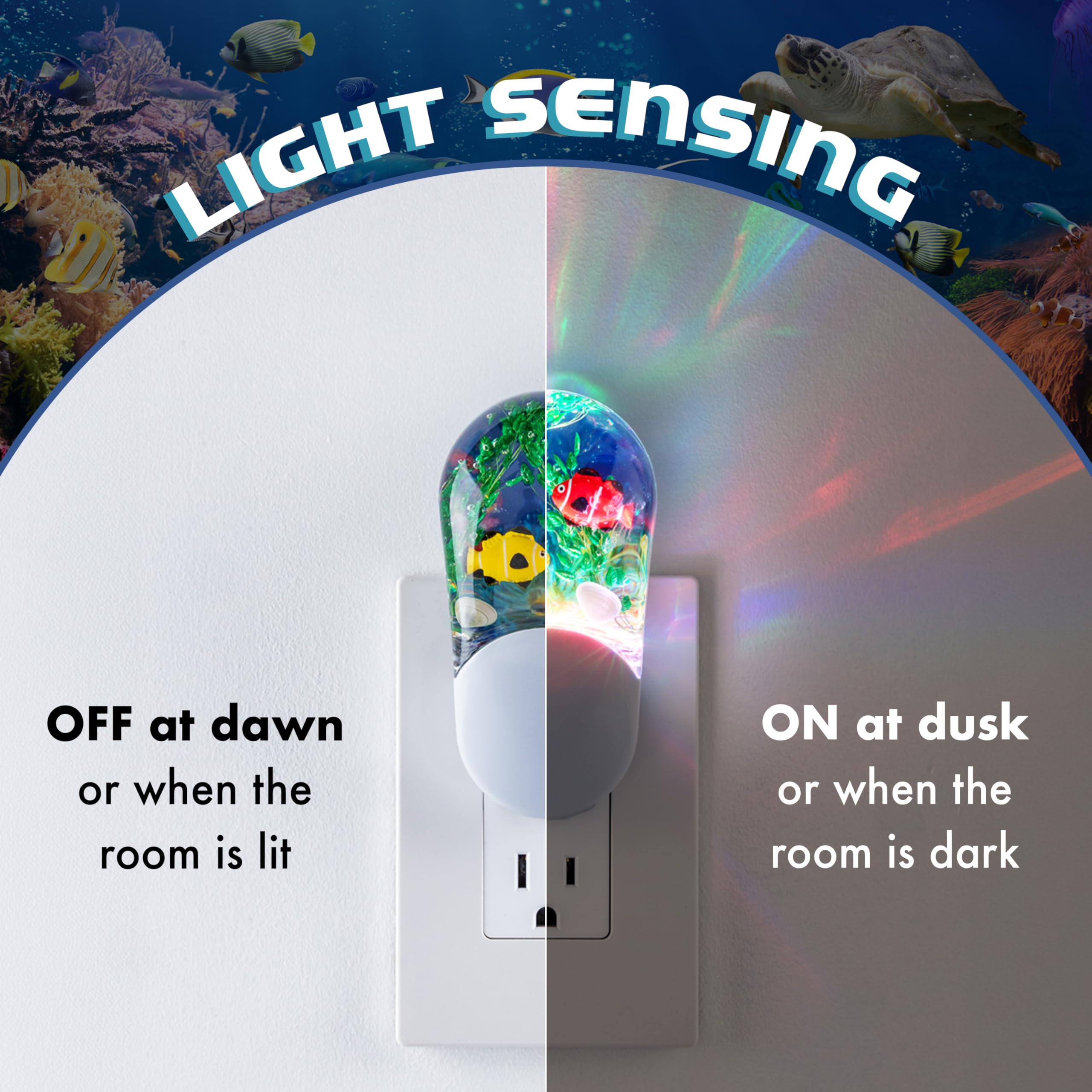 Lights By Night Tropical Aqualites Led Night, Plug-In, Color Changing, Light Sensing, Auto On/Off, For Kids, Under The Sea, Fish