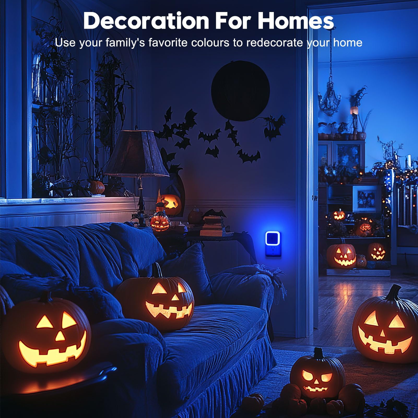 Sujeet Blue Night Light 4 Pack - Plug-in Dusk to Dawn LED Night Lamps for Bedroom, Bathroom, Hallway