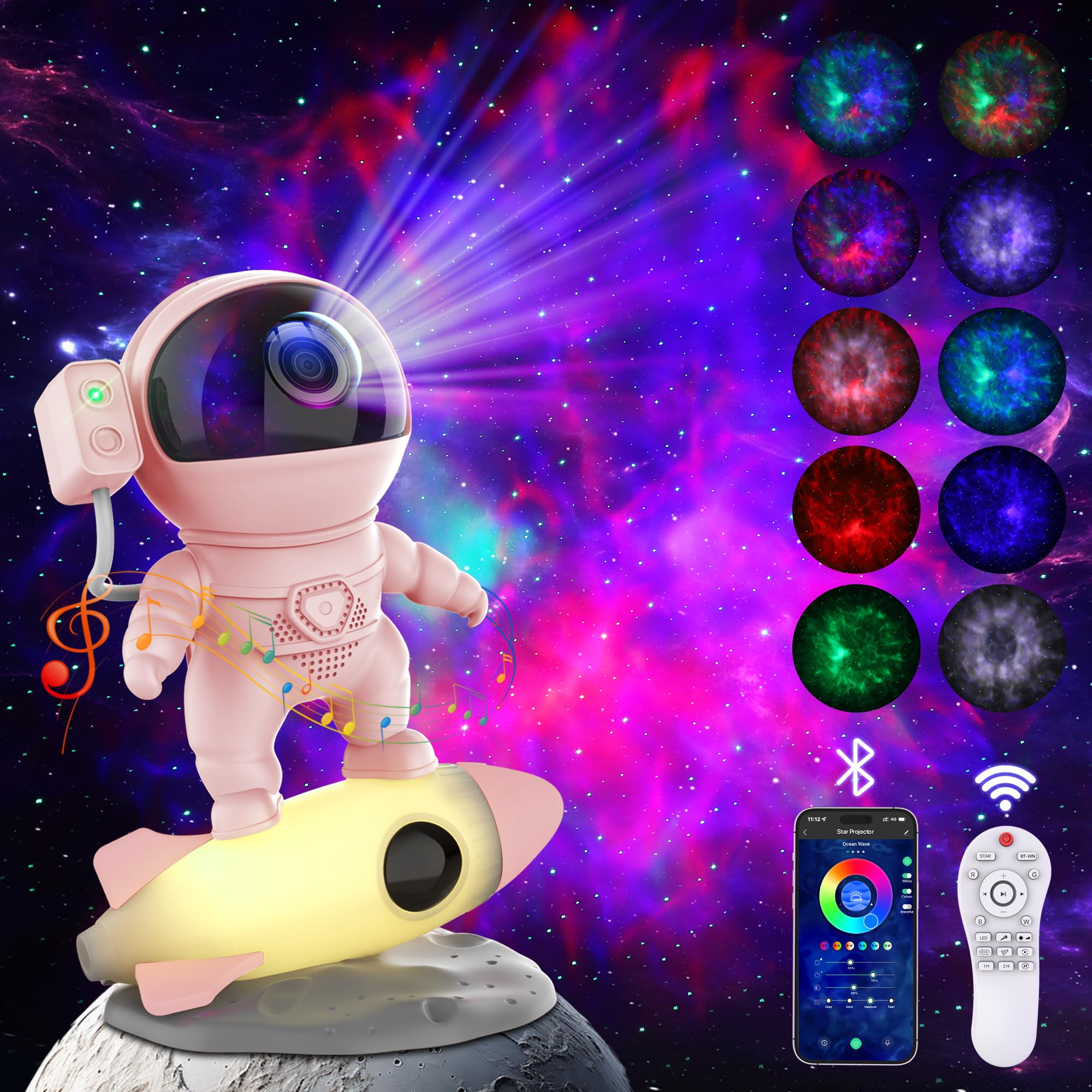 FlyEagle Astronaut Galaxy Projector, Star Nebula Projector with Rocket Lamp, Night Lights LED Star Projector for Bedroom, Remote