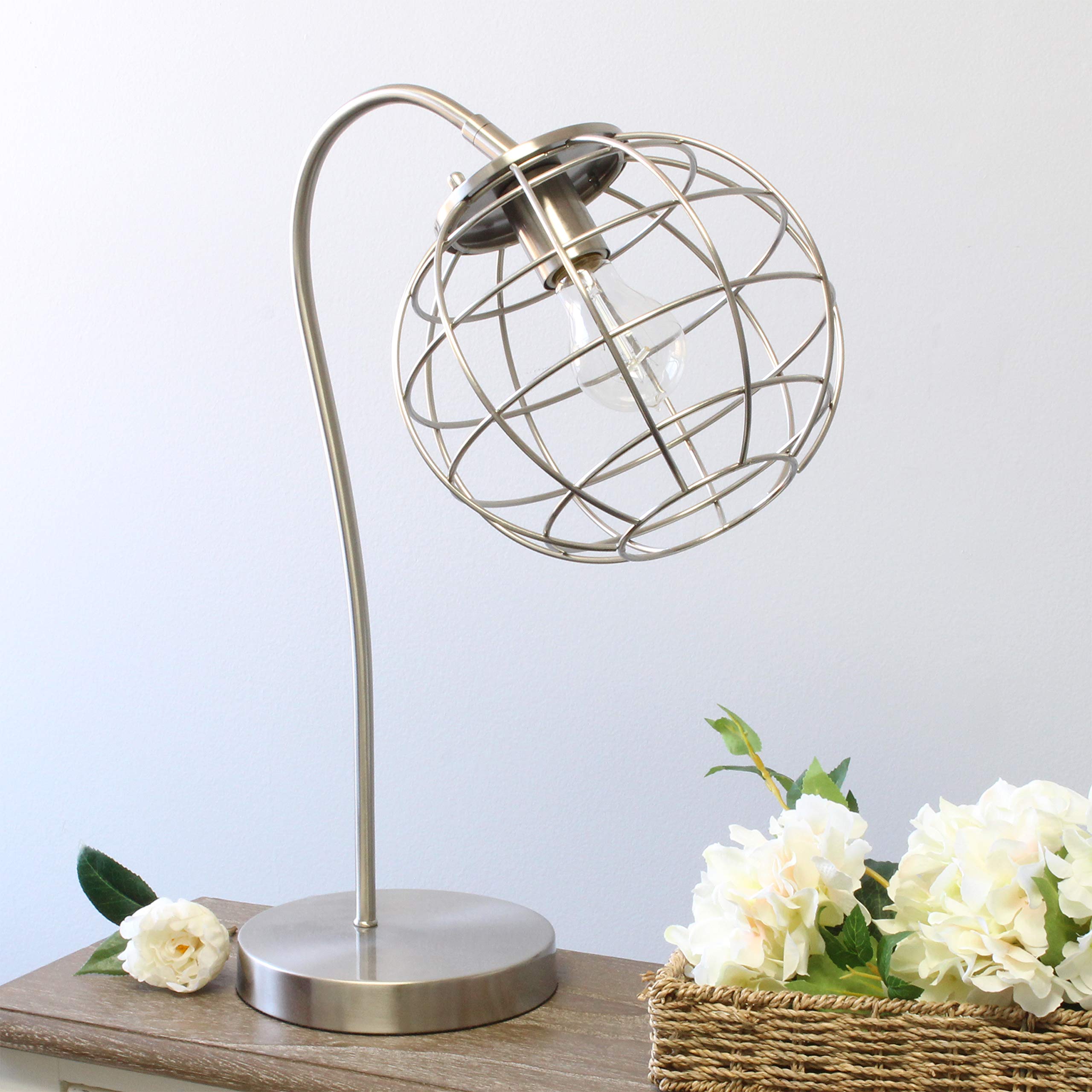Elegant Designs LT2068-BSN Metal Table Desk Lamp, Brushed Nickel Finish