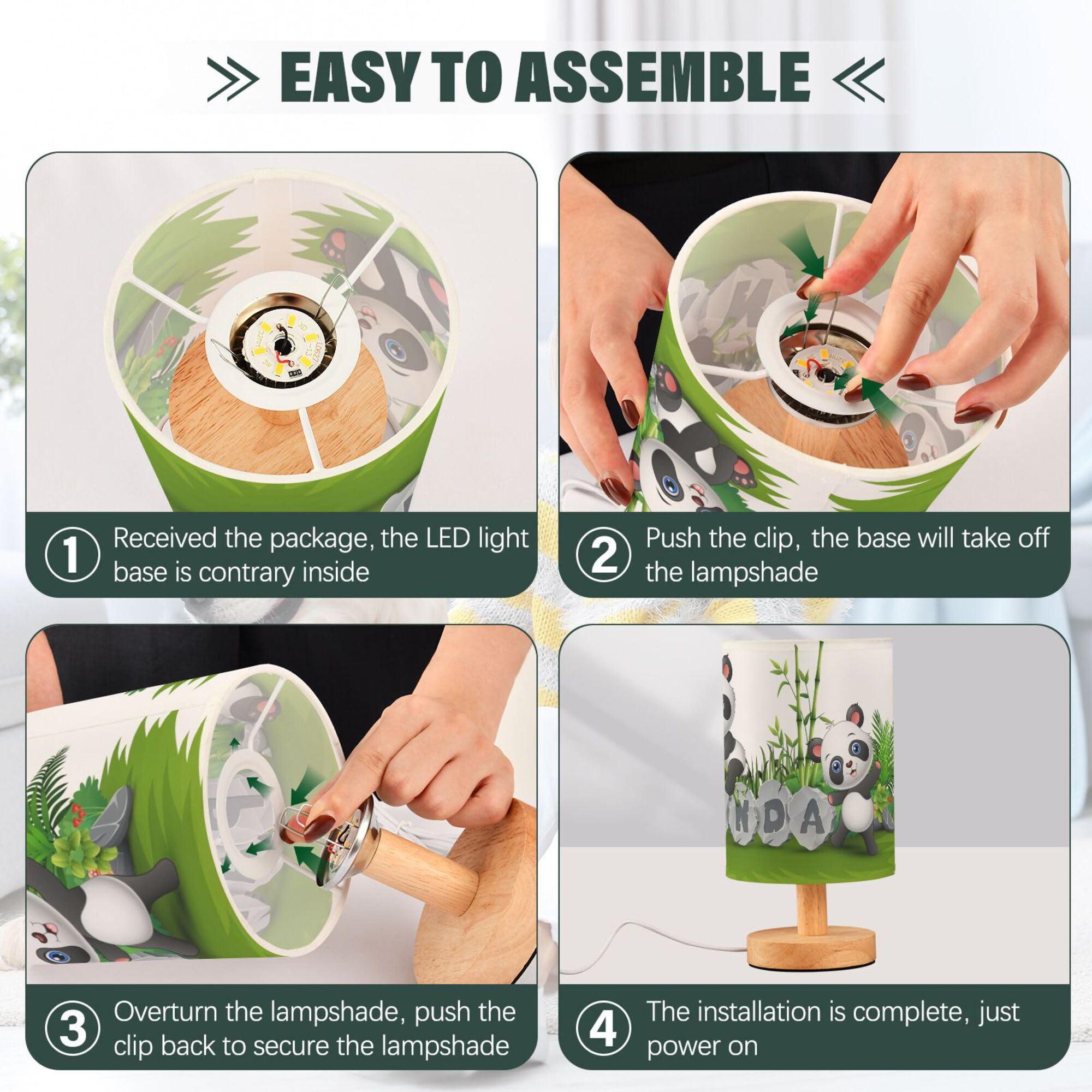 YYZZH Table Lamp Cute Panda Baby in Bamboo Garden Nightstand Lamp with Wood Base Fabric Lamp Shade Bedside Desk Lamp for Living