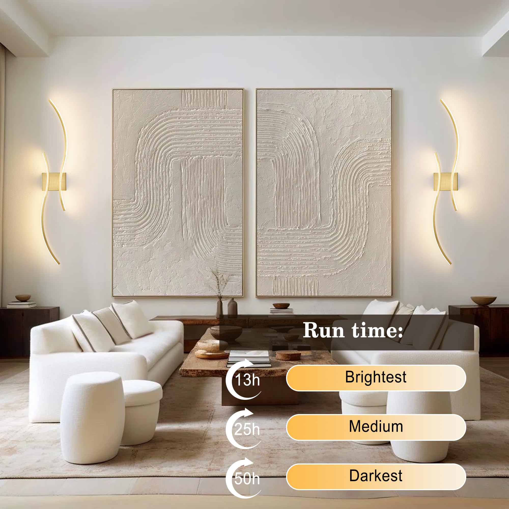 KARTOOSH Wall Sconces Set of 2, Remote Control, Dimmable LED, Brass, 39.3 Inches, Model ZM319BBS100