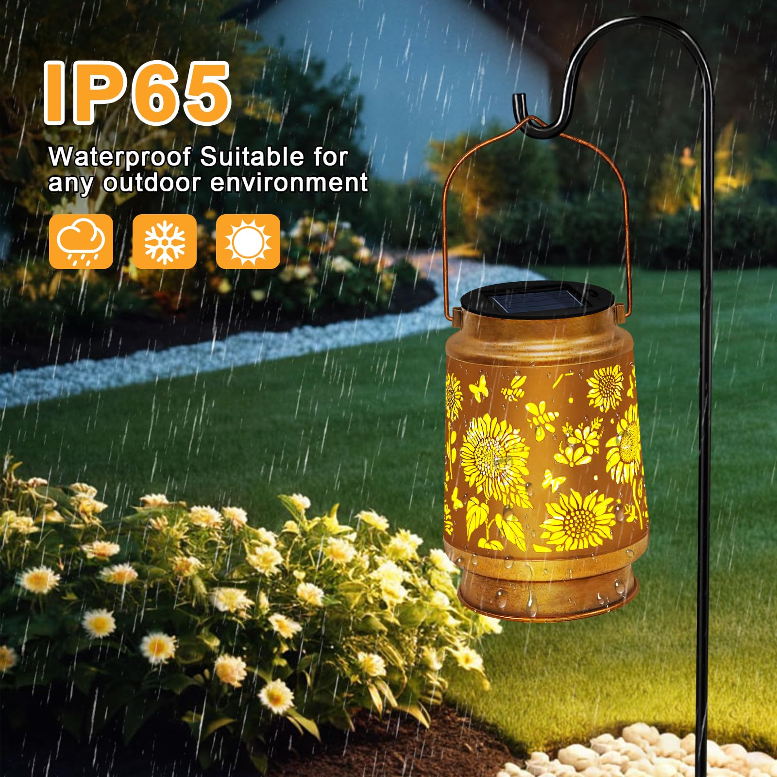 Solar Lanterns Outdoor Waterproof Hanging Solar Lights, Sunflower Garden Decor Birthday Gifts For Women Mom, Hanging Metal Garde