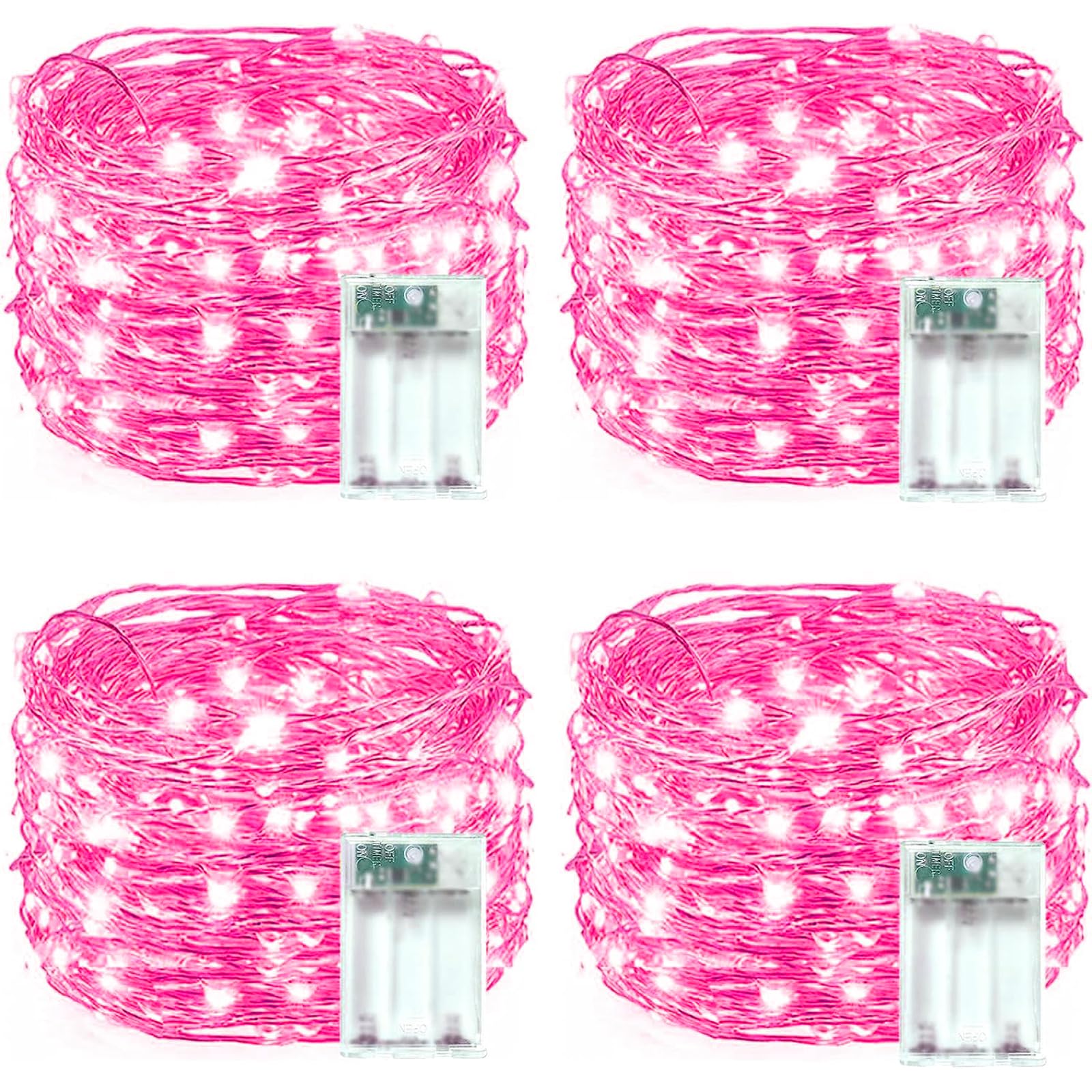 4 Pack 20FT 60LED Fairy Lights Battery Operated, Waterproof Valentine String Lights with Timer, Battery Twinkle Lights for Girl'