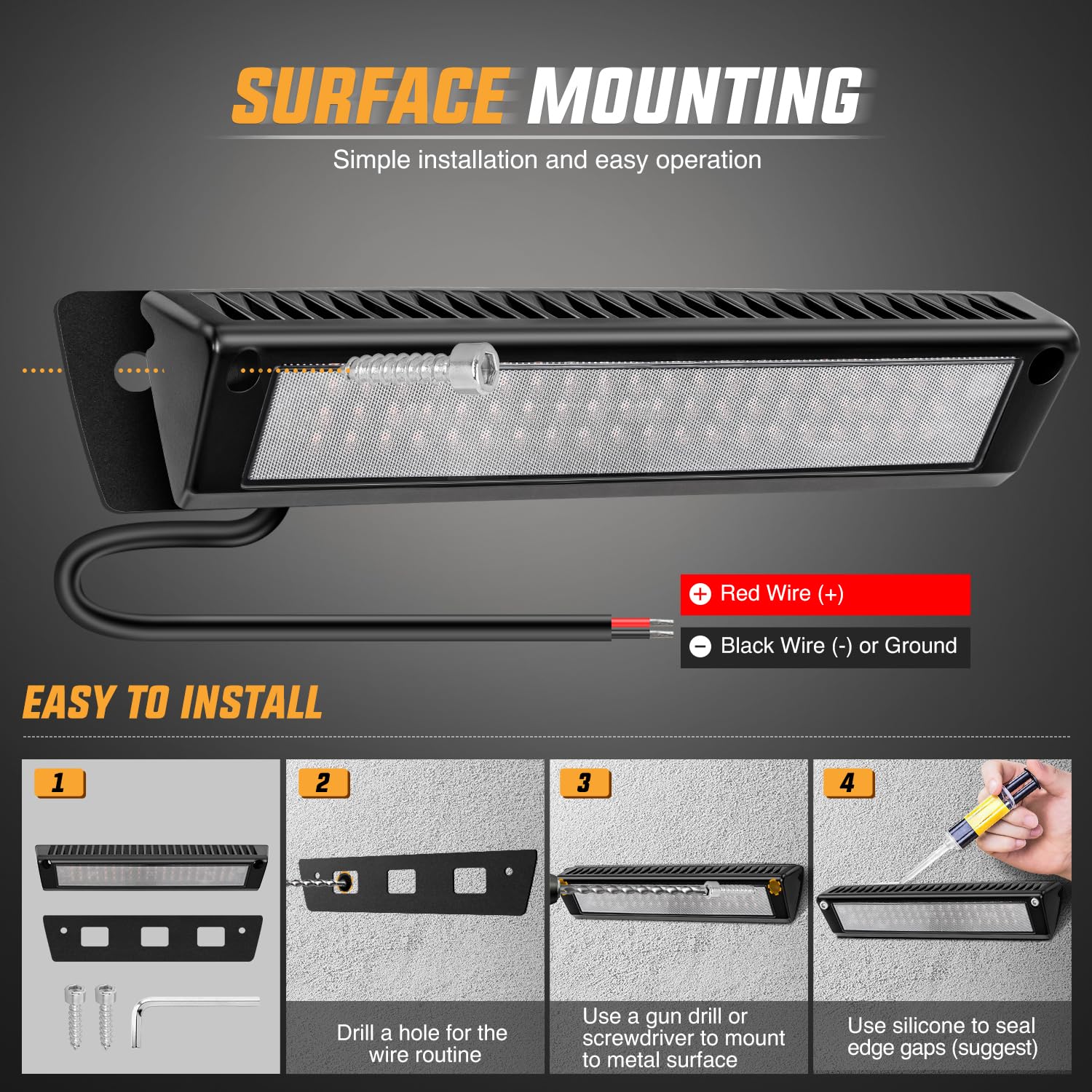 Nilight RV Porch Light LED 13 Inch Amber Beam Black Aluminum Housing Model RV-711BA