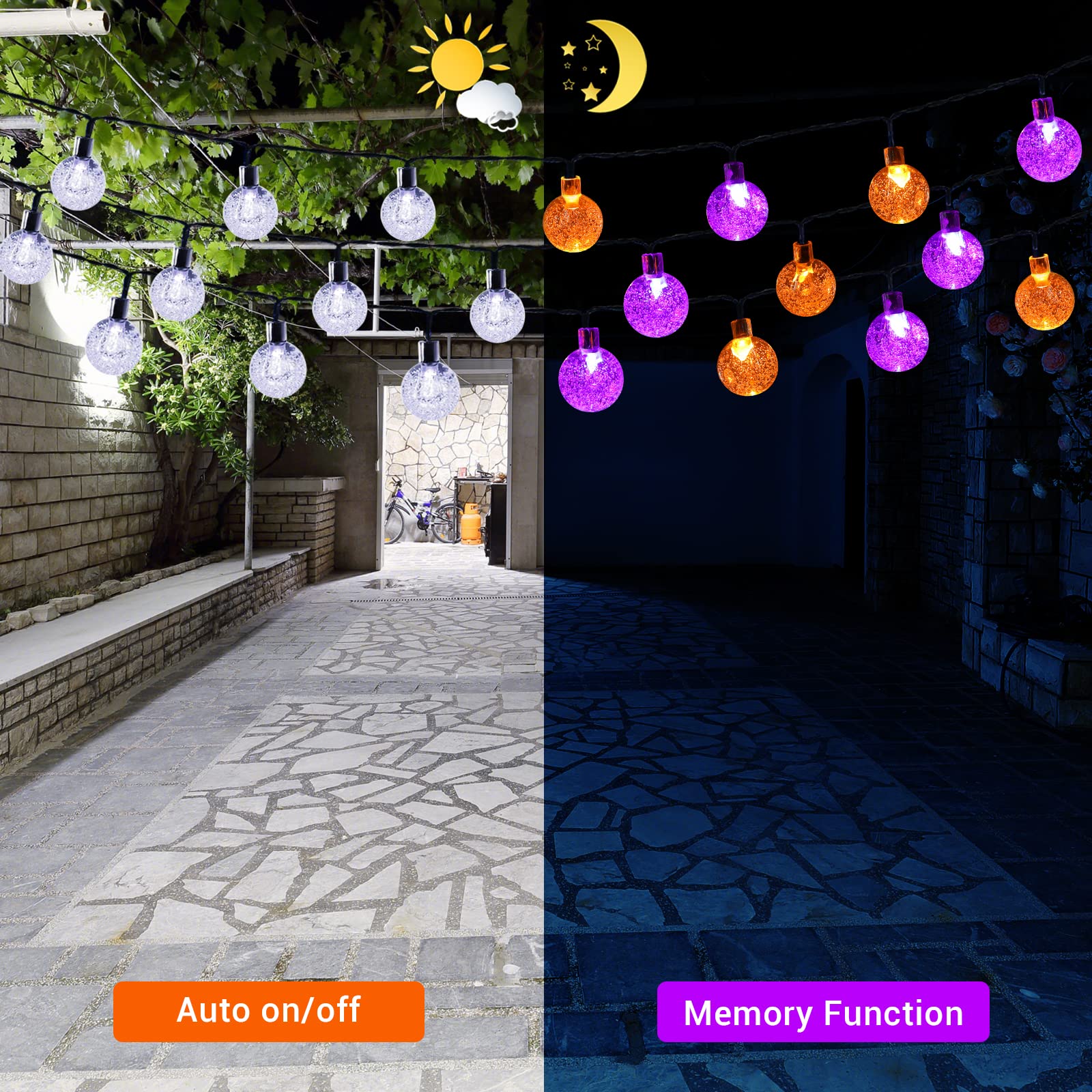 Lomotech 72FT 100 LED Solar Halloween Globe Lights, Waterproof, Orange & Purple, 8 Modes
