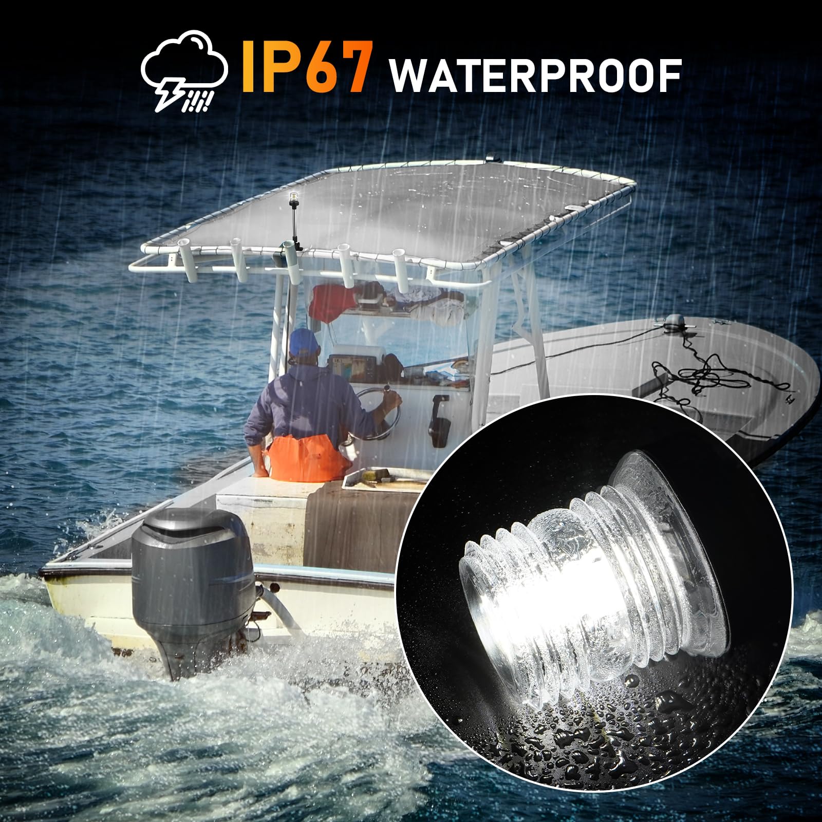 SCYONBARCO 9-Inch Bimini Top Stern Light, Waterproof IP67, 3 NM White Navigation Light for Boats, Model SCAL002, Daylight White