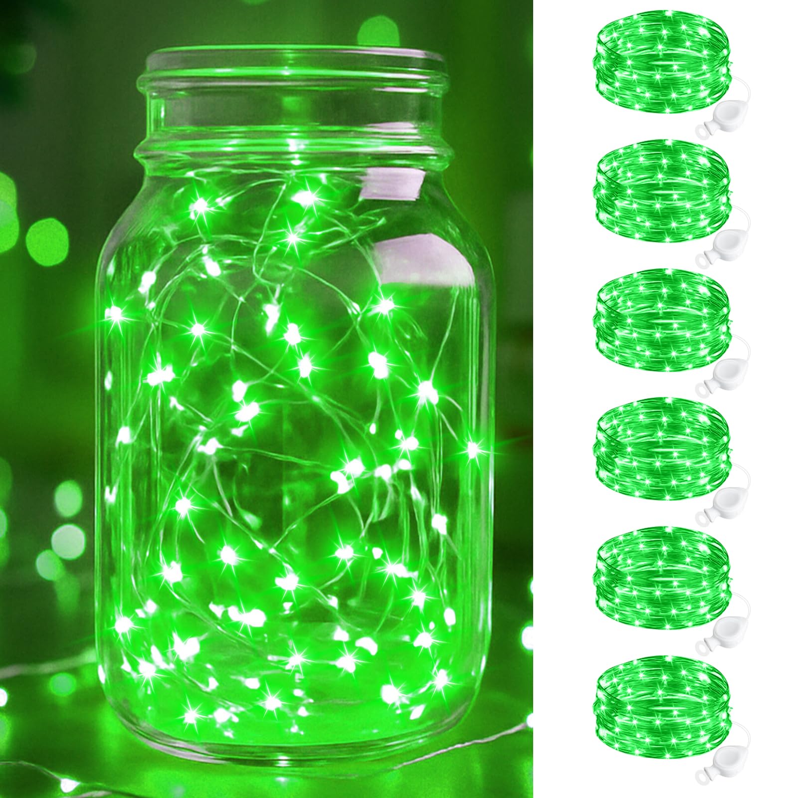 btfarm 6 Pack Fairy Lights, 7FT 20 LED Mini String Lights, Waterproof Silver Wire, Green, Model BL20G-6