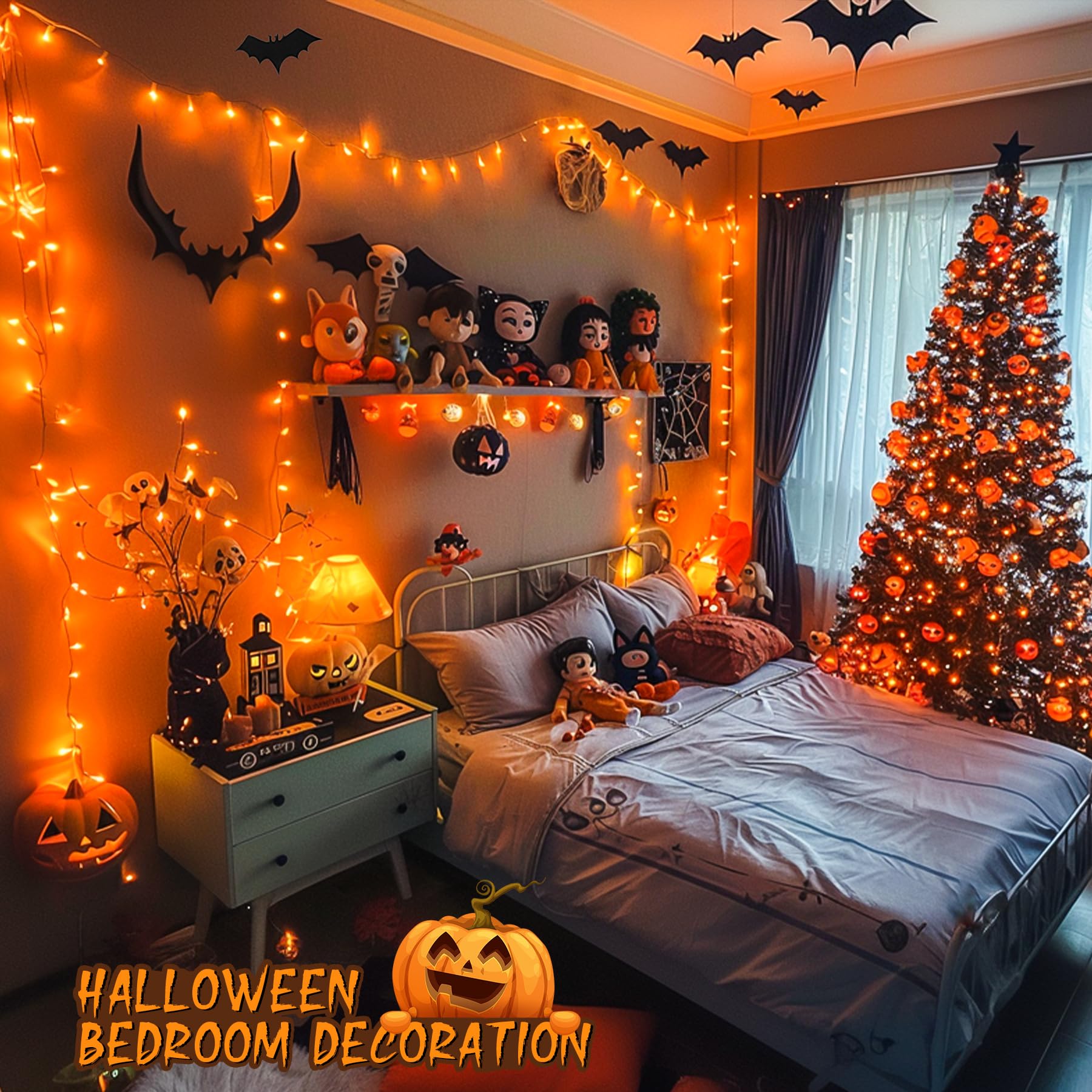 JMEXSUSS 600 LED Orange String Lights, Copper Wire, Indoor/Outdoor Fall Thanksgiving Decorations, Model EXS-S-0600