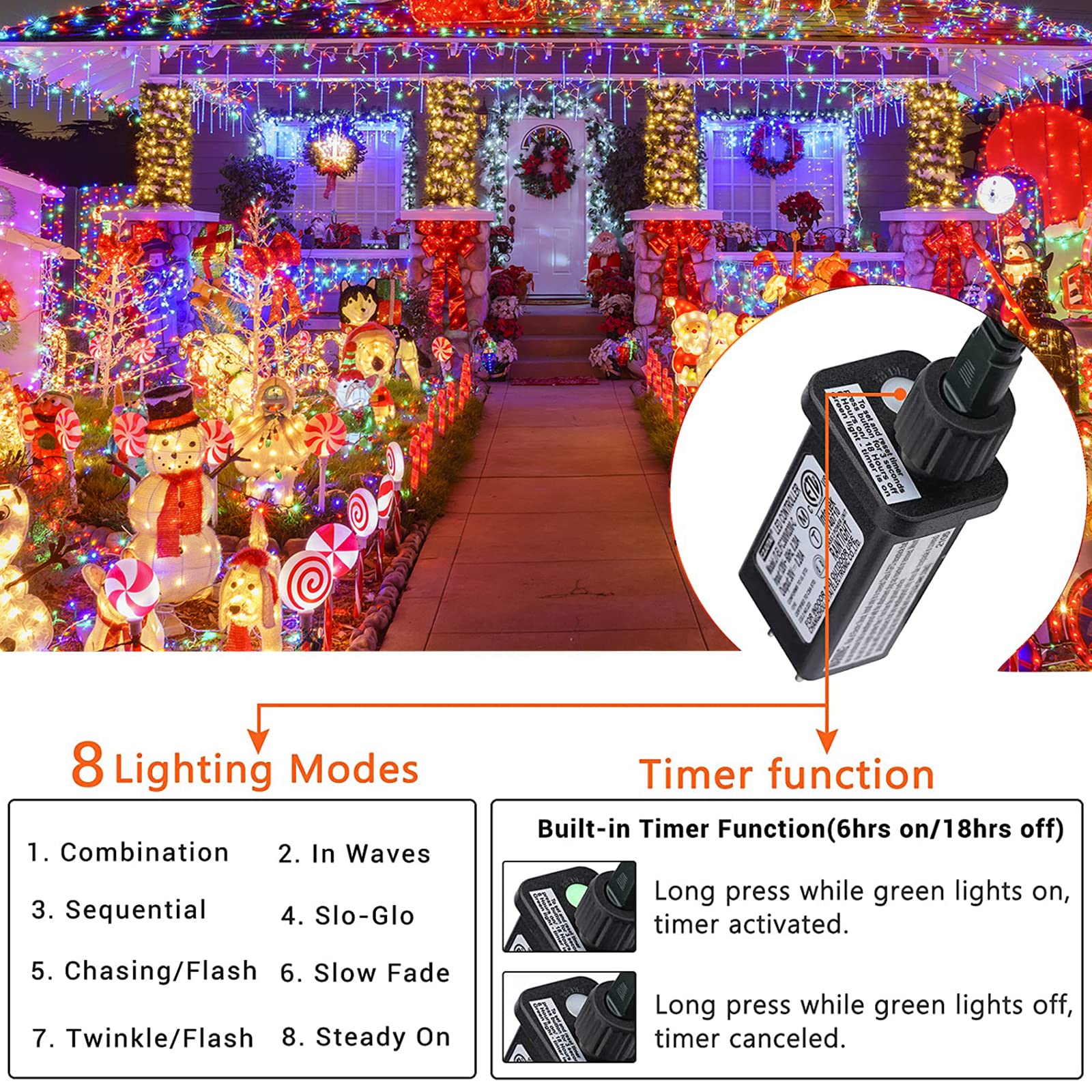 175Ft Christmas Lights Outdoor, 500 Led Christmas String Lights With 8 Modes, Timer, Waterproof Fairy Twinkle Lights For Christmas Party, Garden, Wedding, Holiday, Xmas Tree Decorations (Multicolor)