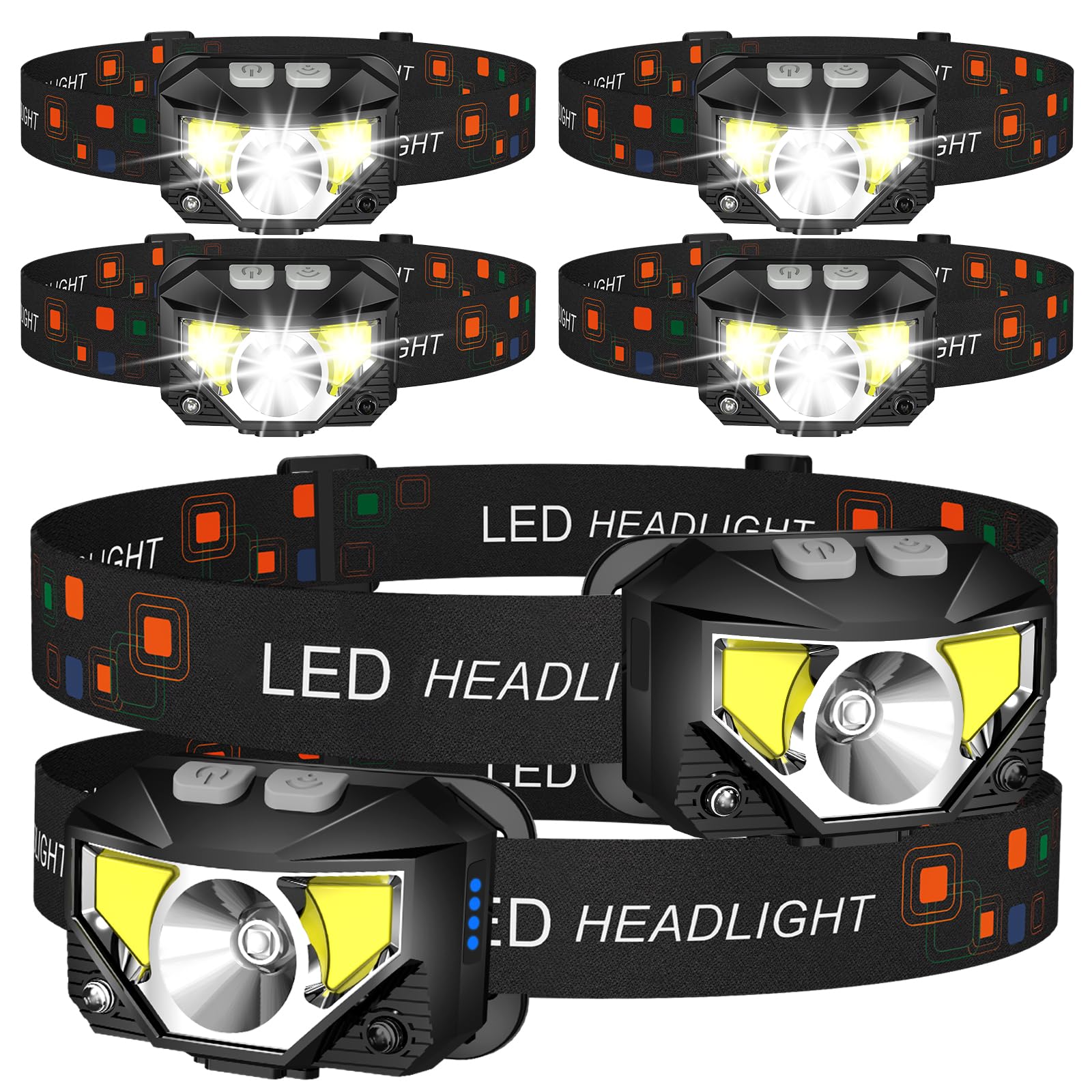 LHKNL Headlamp Flashlight 6-Pack Lumen Ultra Bright LED Rechargeable Headlight with White Red Light Waterproof Motion Sensor Head Lamp 8 Mode for Outdoor Camping Running Cycling Fishing