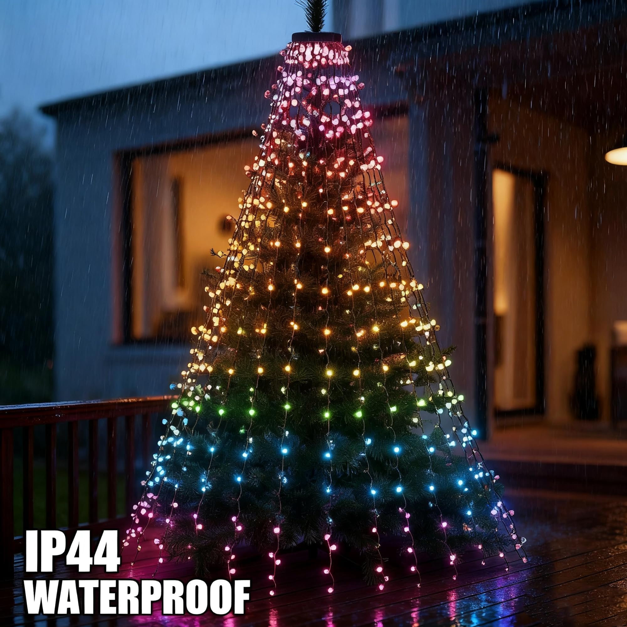 Dazzle Bright 8.2FT RGB Smart Christmas Tree Lights, 448 LED Color Changing Waterfall Lights with Remote & APP, Model HB-300COI