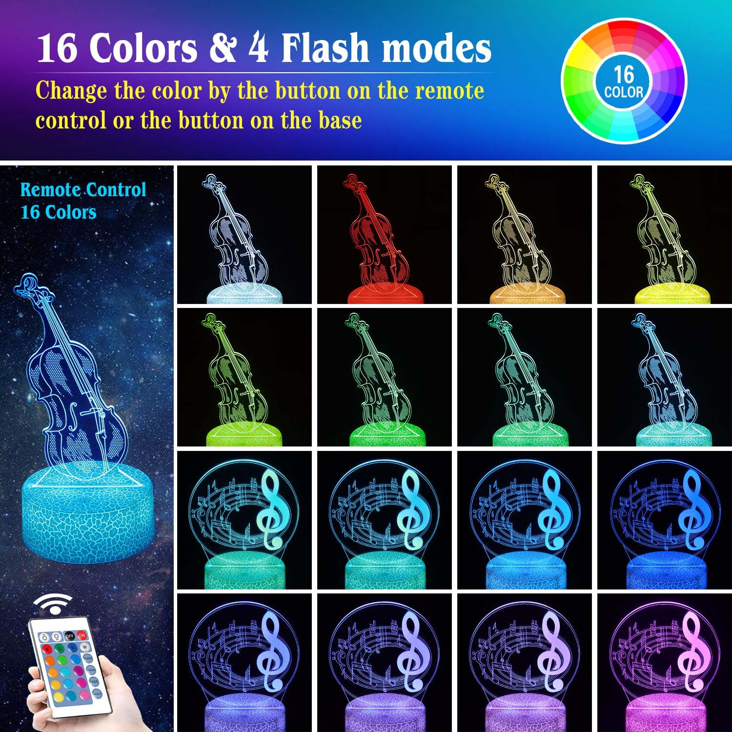 Shwkmoppe Electric Guitar Night Light Gifts For Kids, 3D Illusion16 Color Change Decor Bedside Lamp With Remote And Smart Touch,