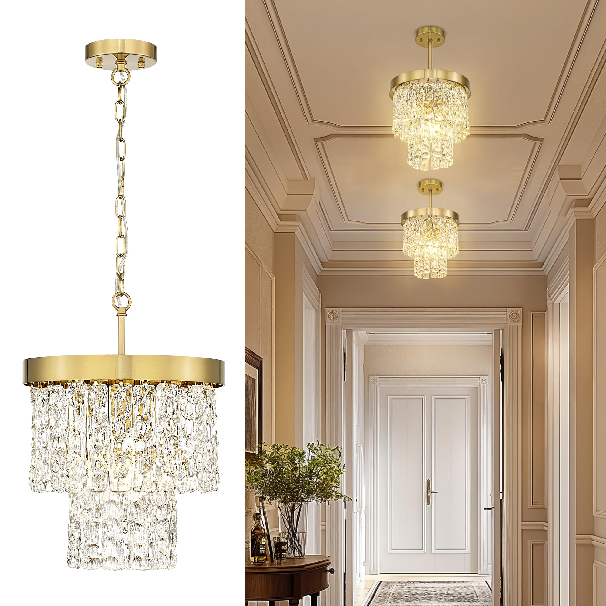 Cargifak Water Ripple Gold Chandelier  2-Tier 10 Pendant Lights Kitchen Island  Vintage Chandeliers for Dining Room Kitchen Island Bedroom Entryway  CC4848-1P-PG