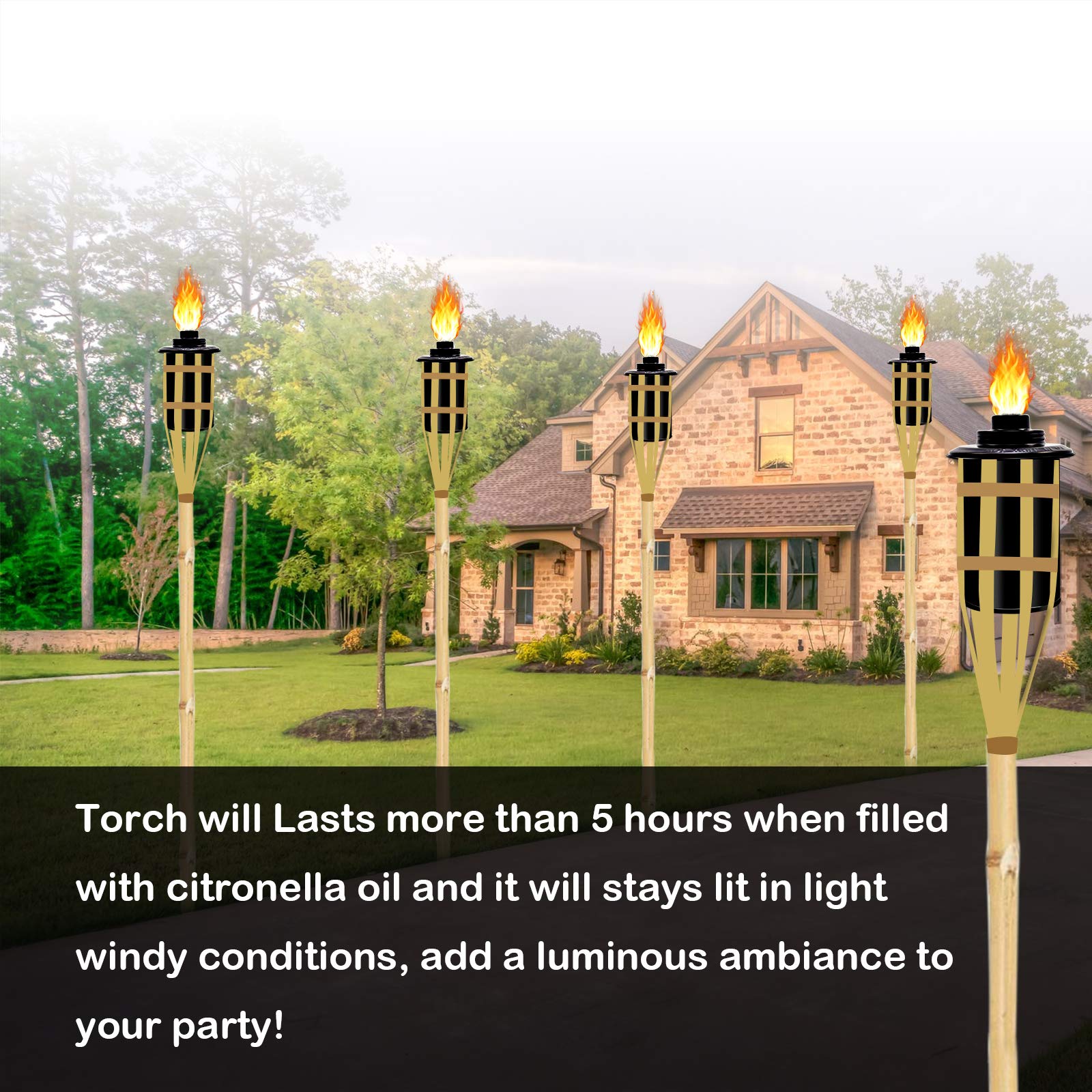 Nonley 12oz Refillable Torch Canisters - 4 Pack Citronella Fuel with Wicks & Covers for Outdoor Decor, Luau Parties, Metal Material