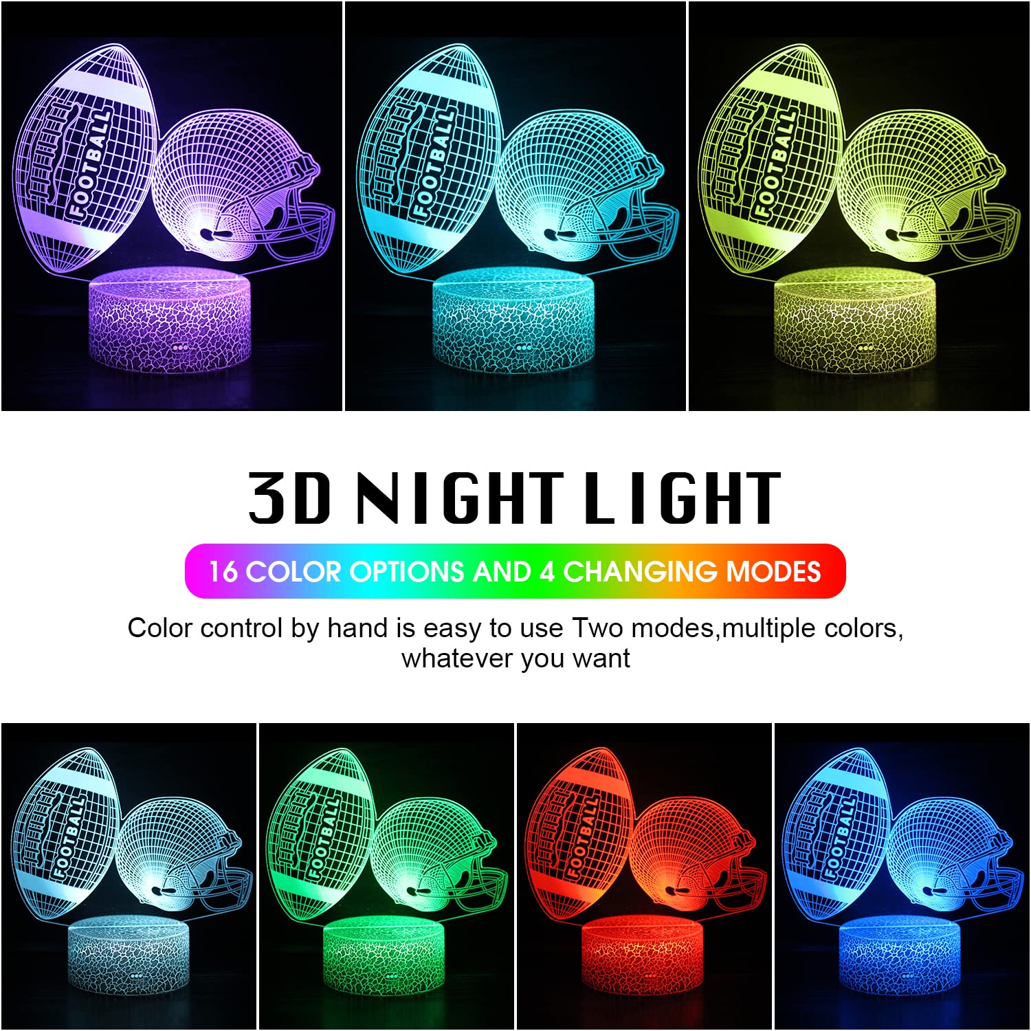 Uyeyuy American Football Helmet Night Light,3D Illusion Led Lamp,16 Colors Dimmable With Remote Control Smart Touch, Best Christ