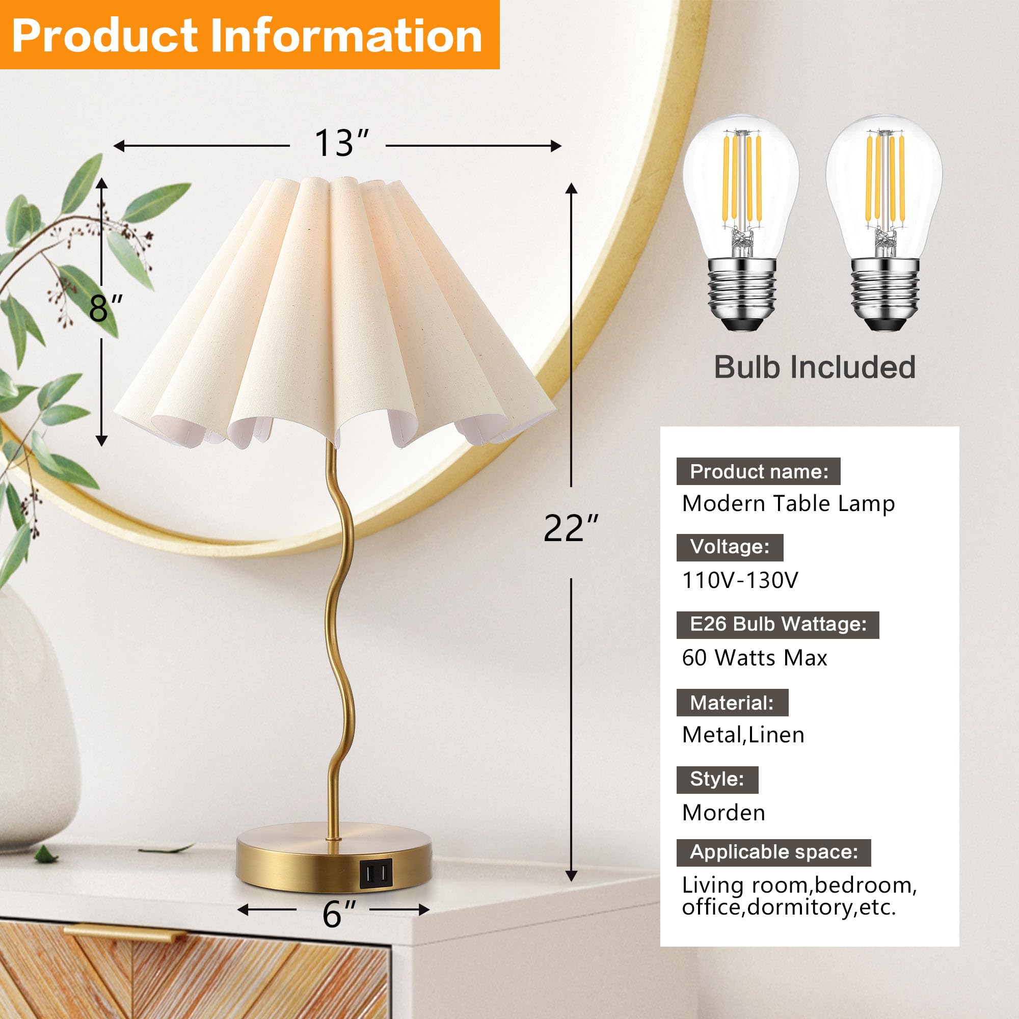 Eoeyyoyb Table Lamps For Bedroom Modern Single Table Lamp For Night Stands Beside Lamps Living Room End Table Lamp (Gold)
