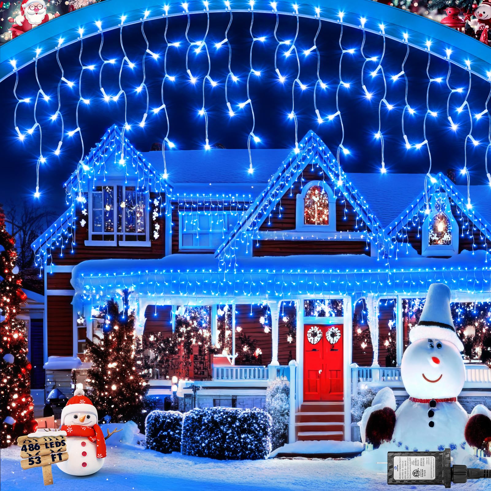 Christmas Lights Outdoor, 53 FT 486 LED Christmas Lights for Outside, Timer & Memory, Plug in 8 Modes Hanging Fairy Lights with 