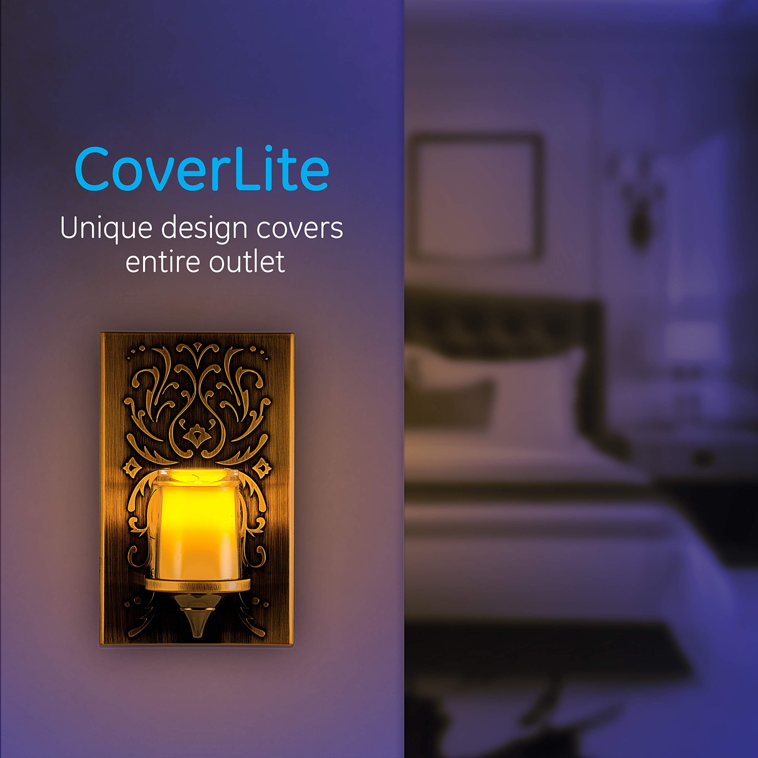 GE Classic Decor Coverlight Night Light, 1 Pack, Plastic, Bronze Candle, Model 11258