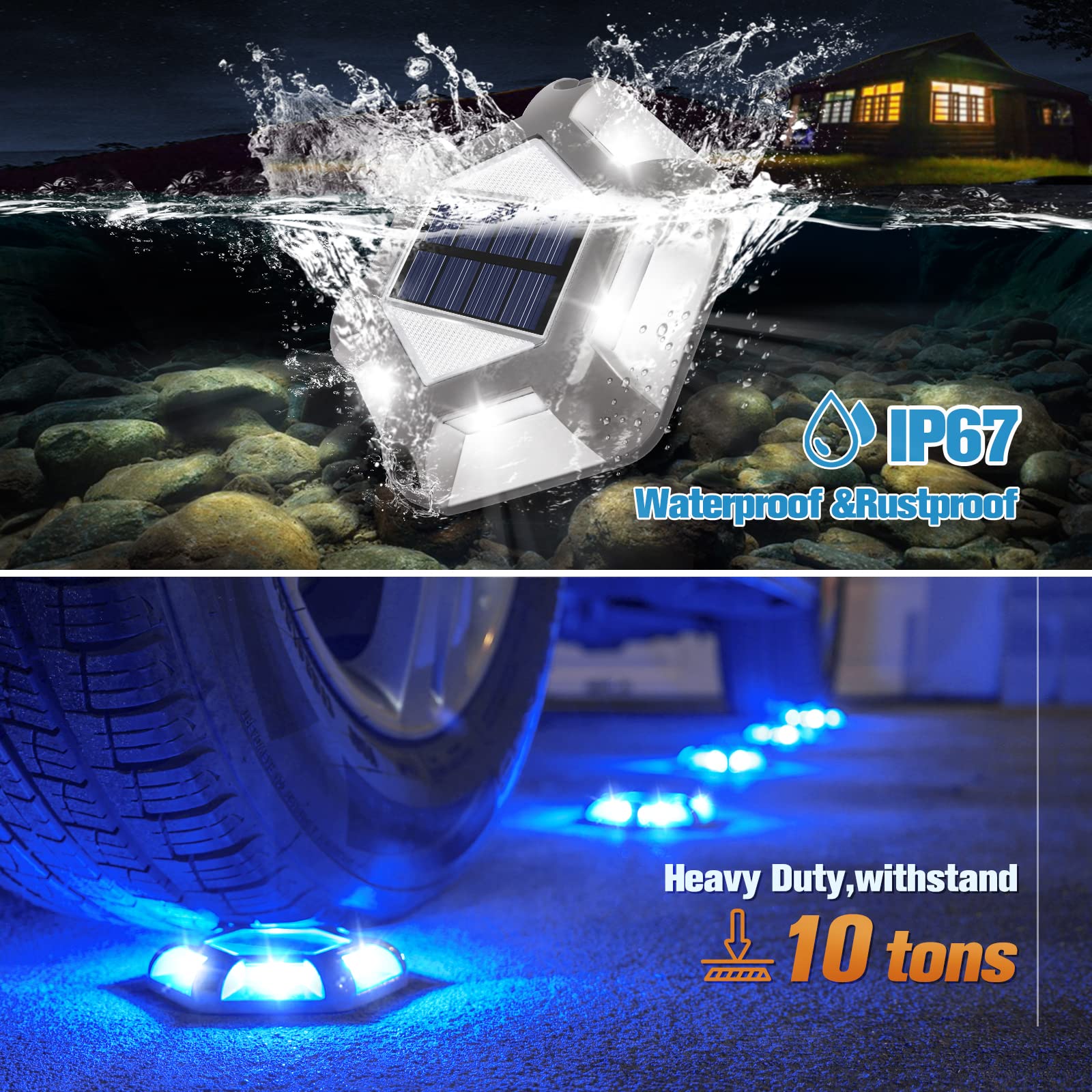 VOLISUN Solar Dock Lights, 16-Pack LED Aluminum Outdoor Lighting, Waterproof, Blue+White, Model 21400ZM