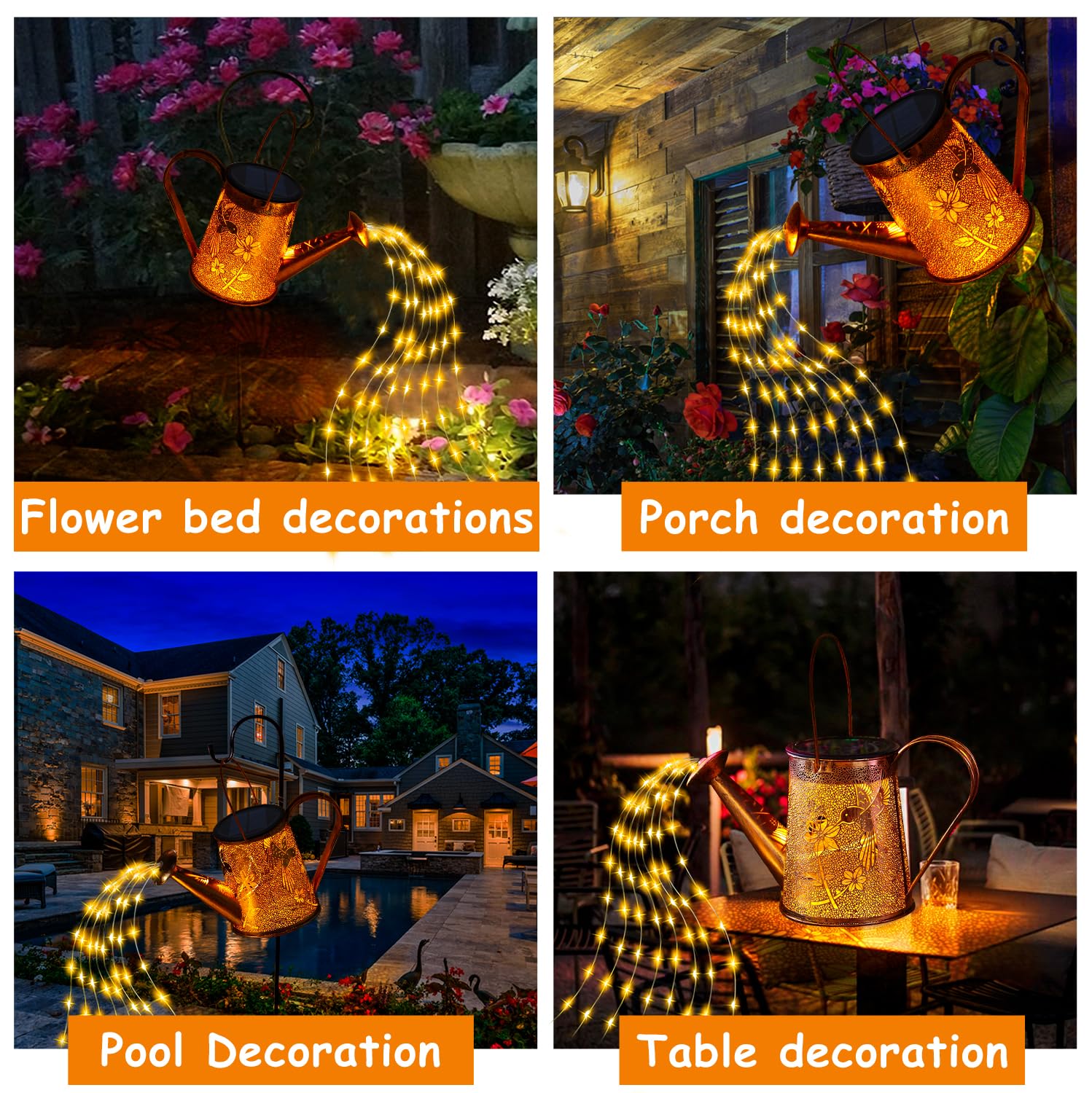 YJFWAL Solar Watering Can Light, Waterproof Hummingbird Lantern, Warm White, Metal, Hummingbird-1pack, Model FN-01