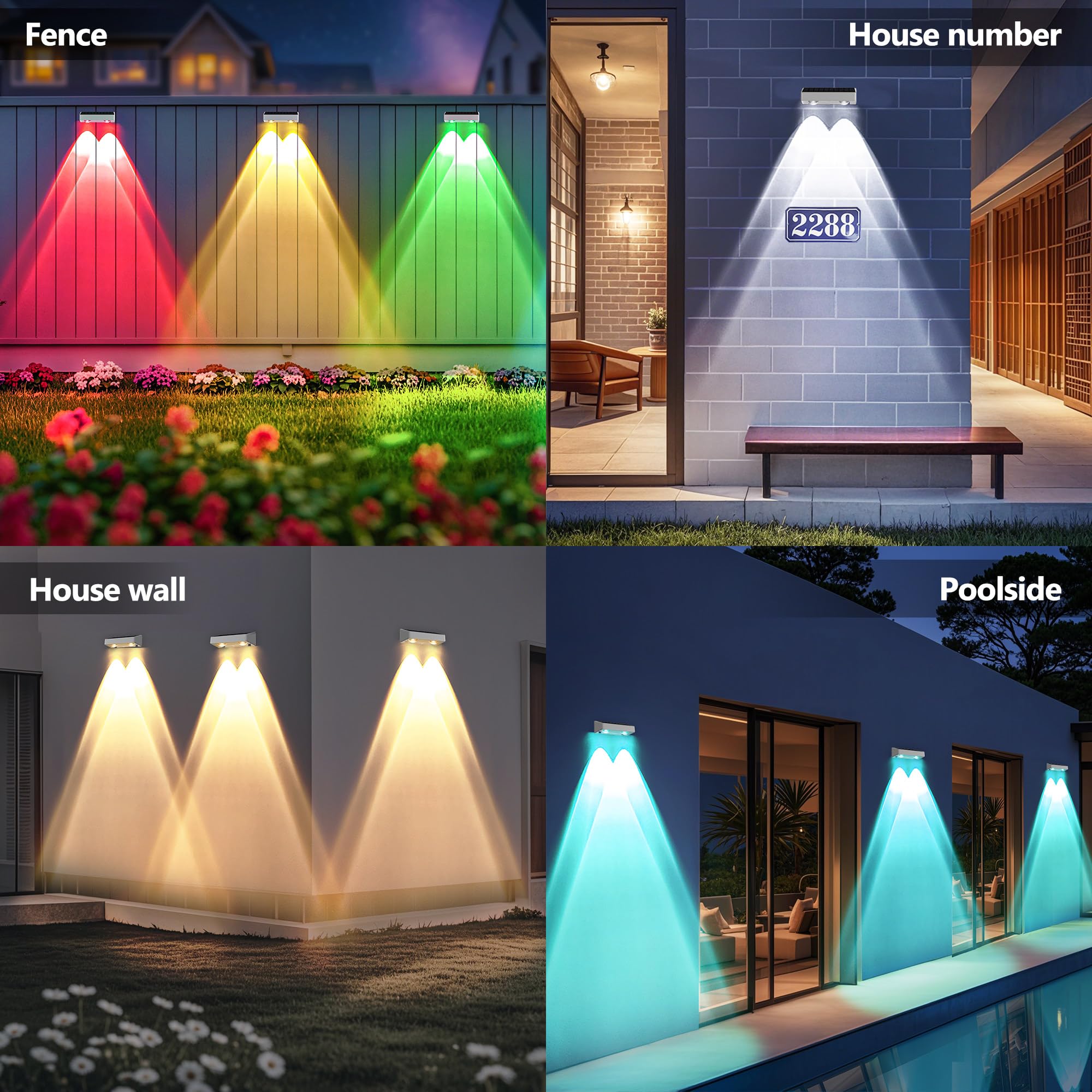 Brizled Outdoor Solar Fence Lights, 12 Pack, Waterproof IP65, 11 Modes, 9 Colors, 100 Lumens, RGBCW - White