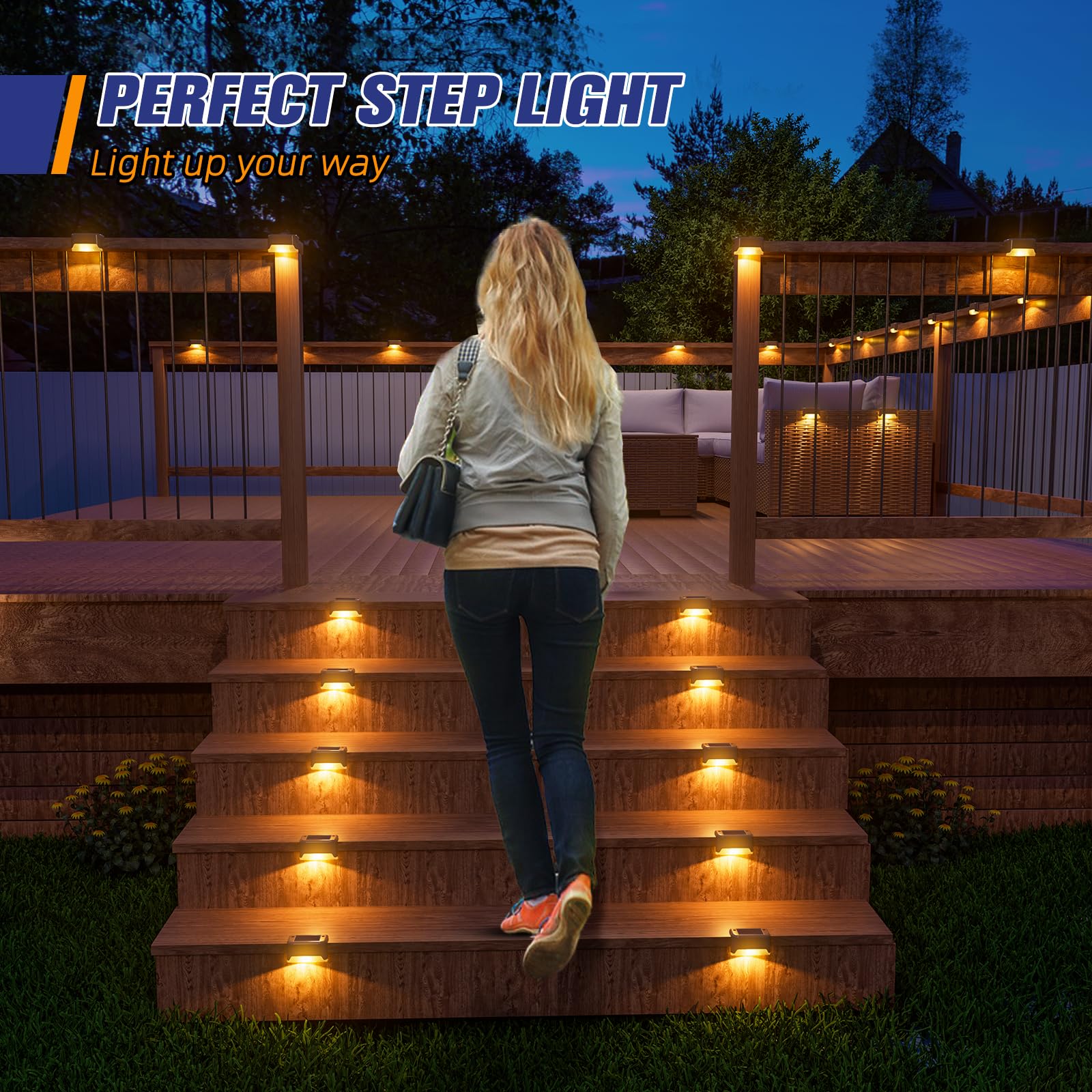 APONUO Solar Deck Lights, 16 Pcs Waterproof LED Fence Lamp, Warm White, Brown, Plastic