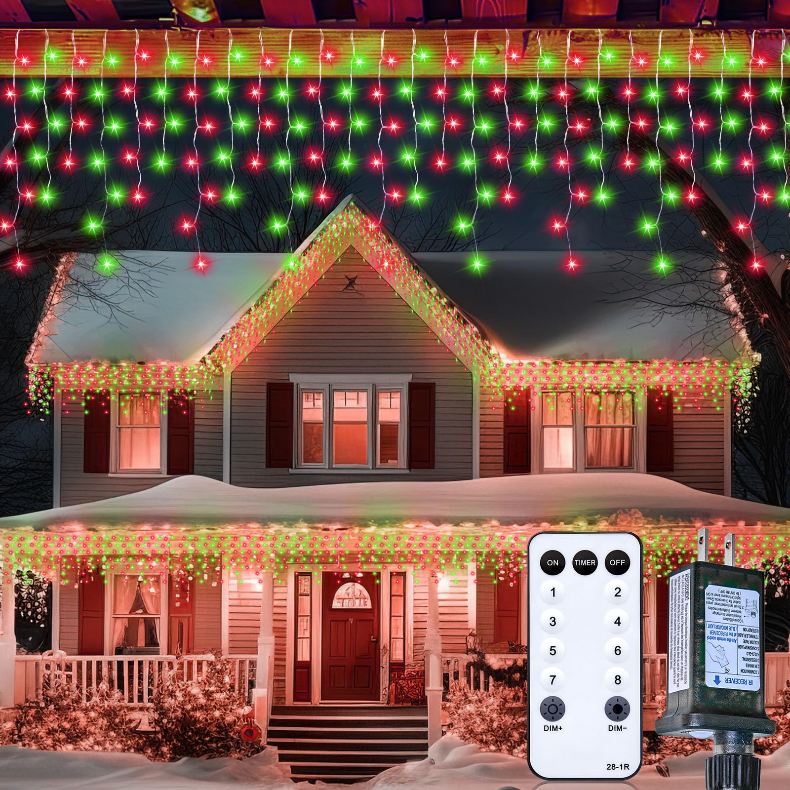 Brightown Icicle Lights Outdoor, 40 FT 432 LED Icicle Christmas Lights with 81 Drops,8 Modes, Icicle String Lights with Remote T