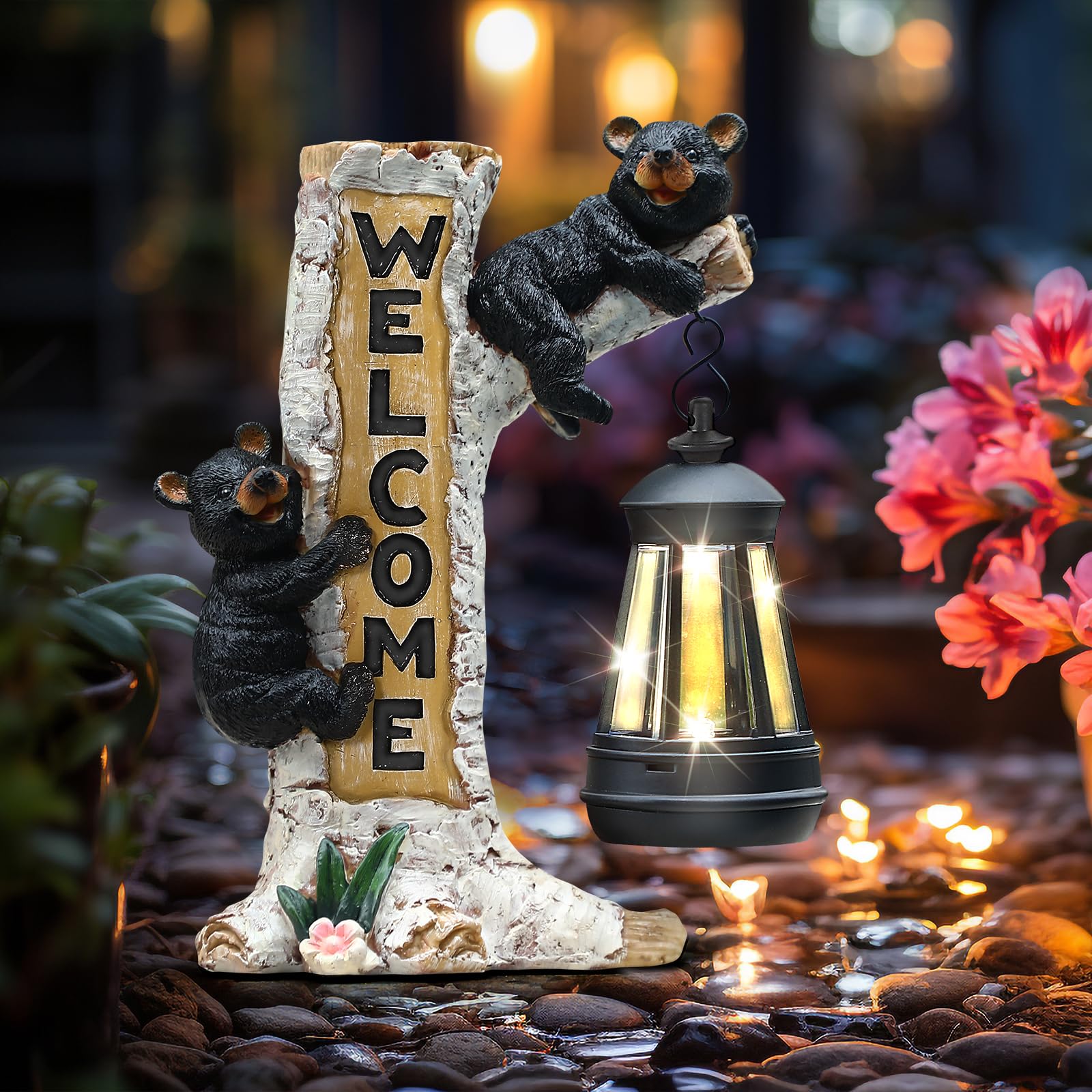 Json Garden Bear Statue With Solar Led Lantern  Gifts For Mom Yard Art  Whimsical Figurine Large Sculpture Lighted Outdoor MotherS Day Spring Decorations For Lawn  Porch