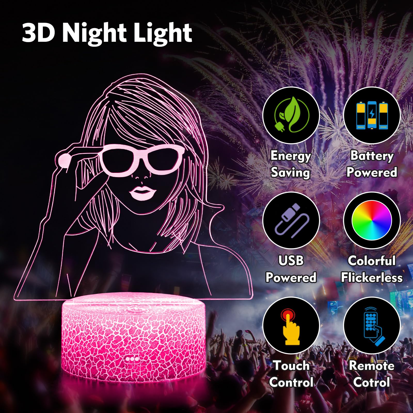 Cover Joy 3D Night Light Gifts: Singer Stuff, Teen Girls Women Fans Room Party Decor, Table Lamp With Remote Control 16 Color Changing