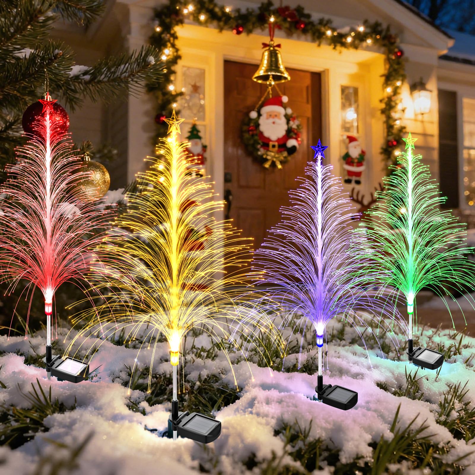 Topvelo 6 Packs Christmas Tree Solar Garden Light With Multi-Colored Change  Auto On/Off Outdoor Yard Light  Solar Lighting For Garden  Porch  Christmas And Festival Decoration (L_Size)