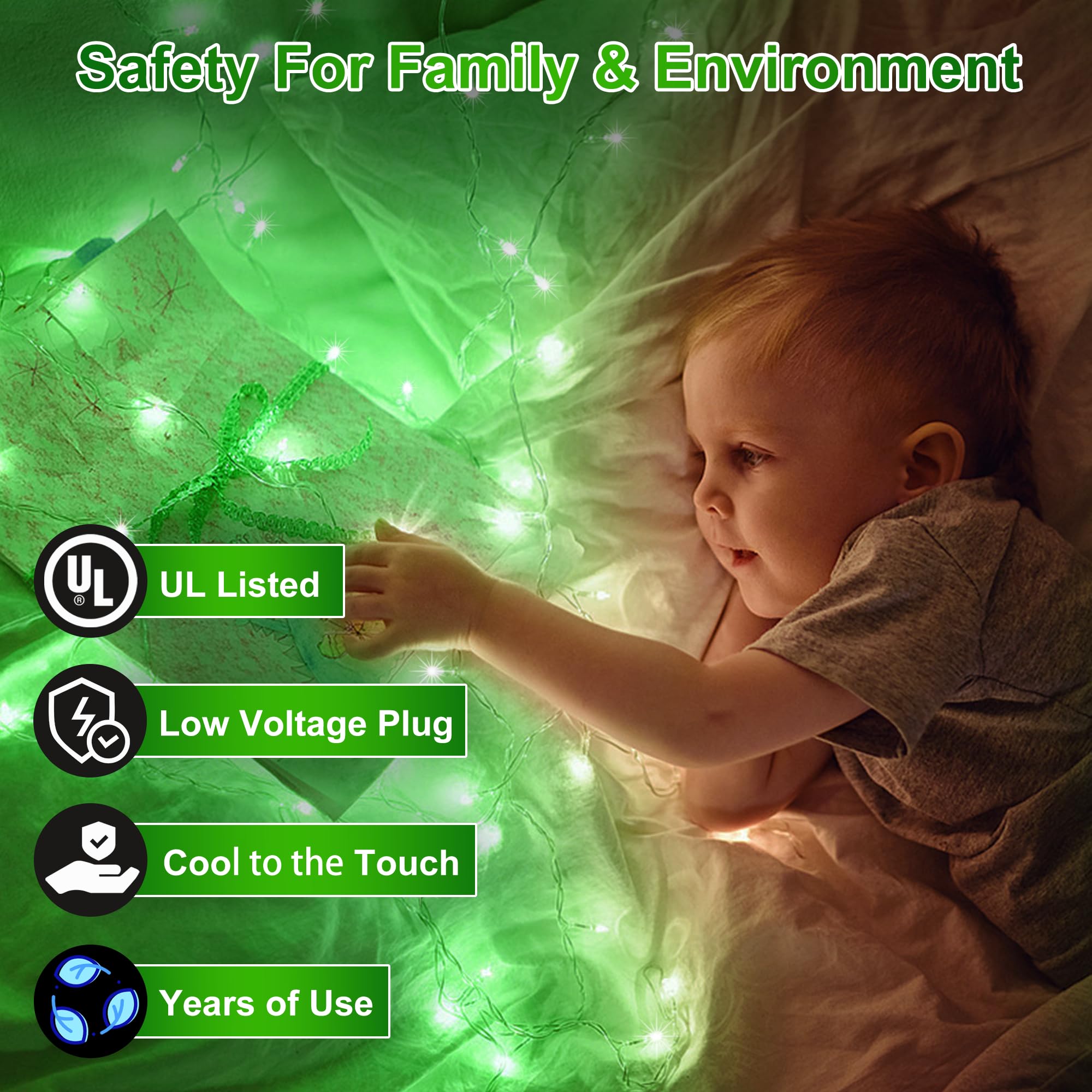 HRANBOTY 600 LED Christmas String Lights, 200FT Green Fairy Lights, Indoor Outdoor, 8 Modes & Timer, Model HS-300L