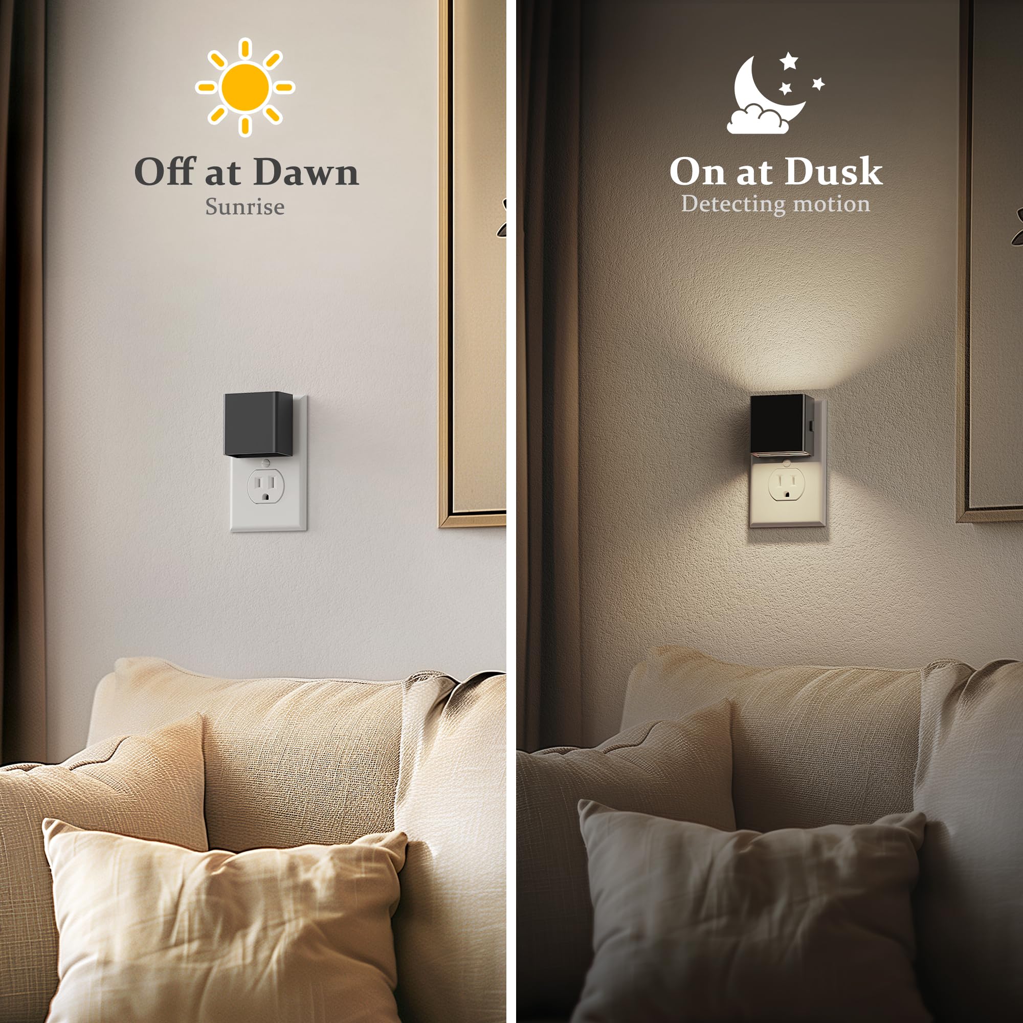 Jandcase Night Light, Automatic Night Lights Plug Into Wall, 2 Pack Modern Night Lights With Auto Light Sensor, 5000K Brightness