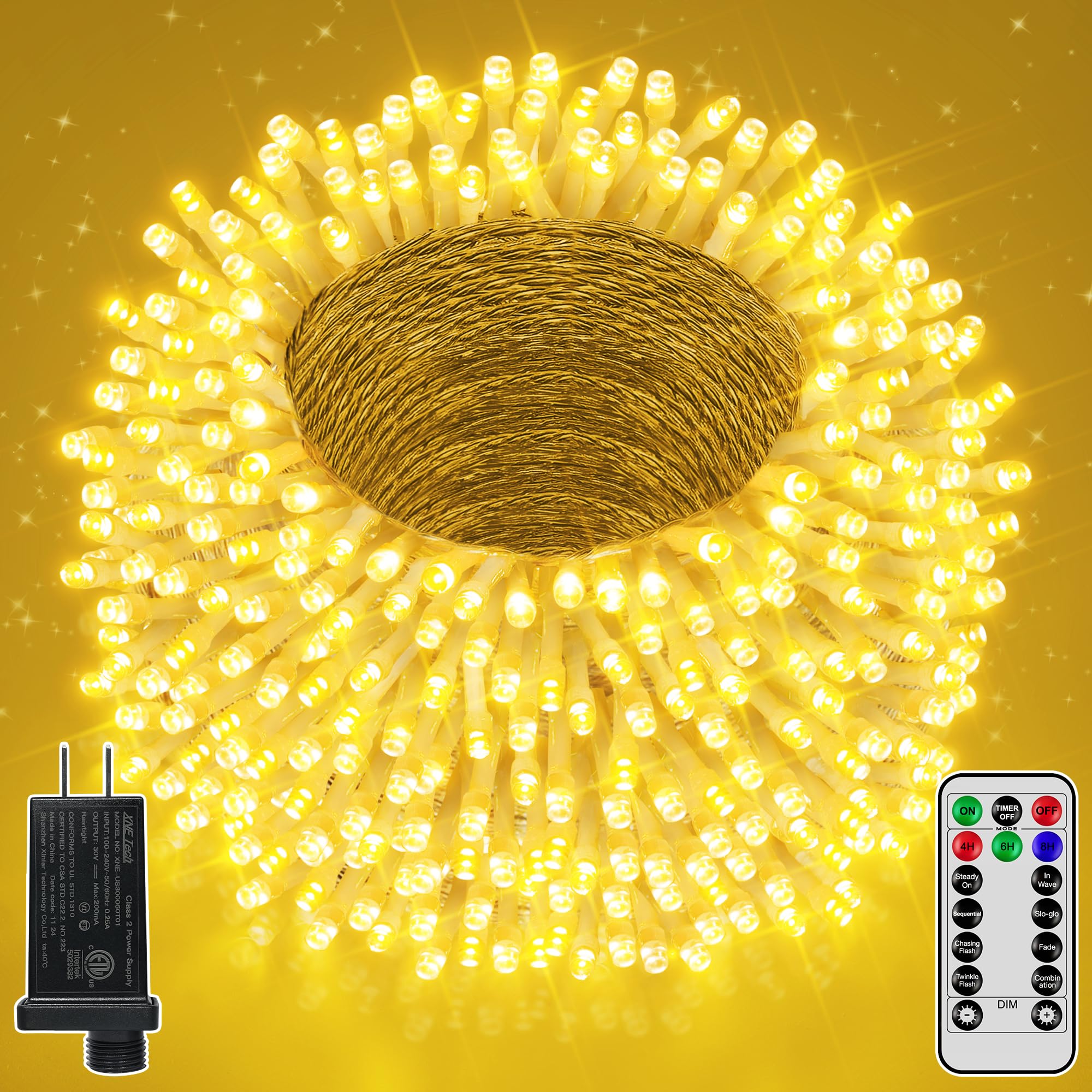 Ccinny 328FT 1000 LED Christmas Lights Outdoor Waterproof  Timer & Memory Function  8 Modes Warm White String Lights Plug in Twinkle Lights for Xmas Tree Holiday Garden Party Decor