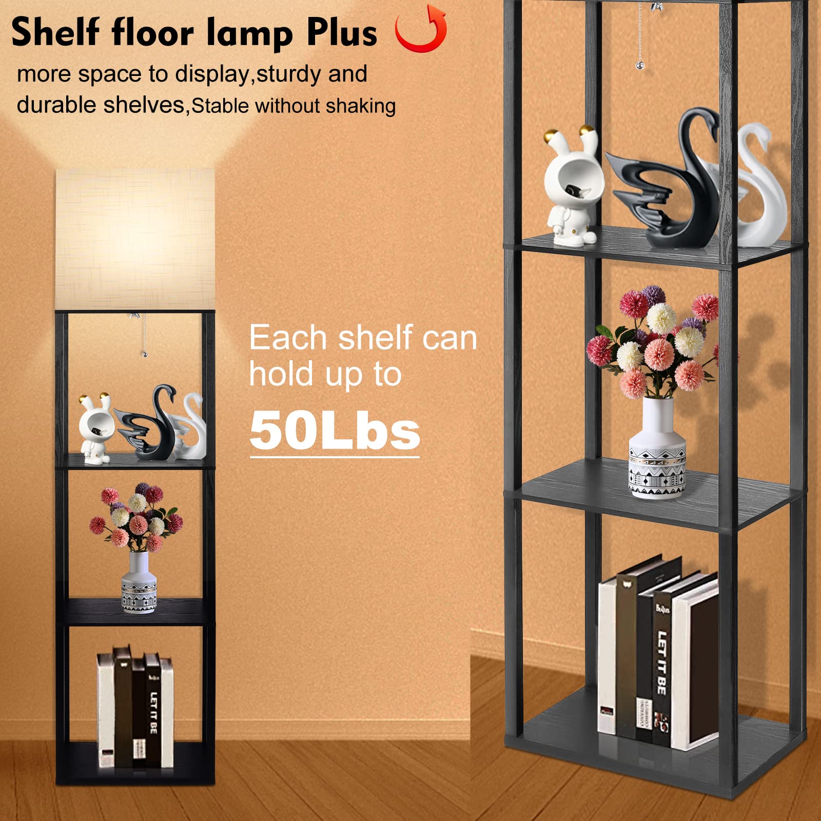 Runtop Plus Black Floor Lamp With Shelves, 15W Led, 3 Colors, Memory Function For Living Room