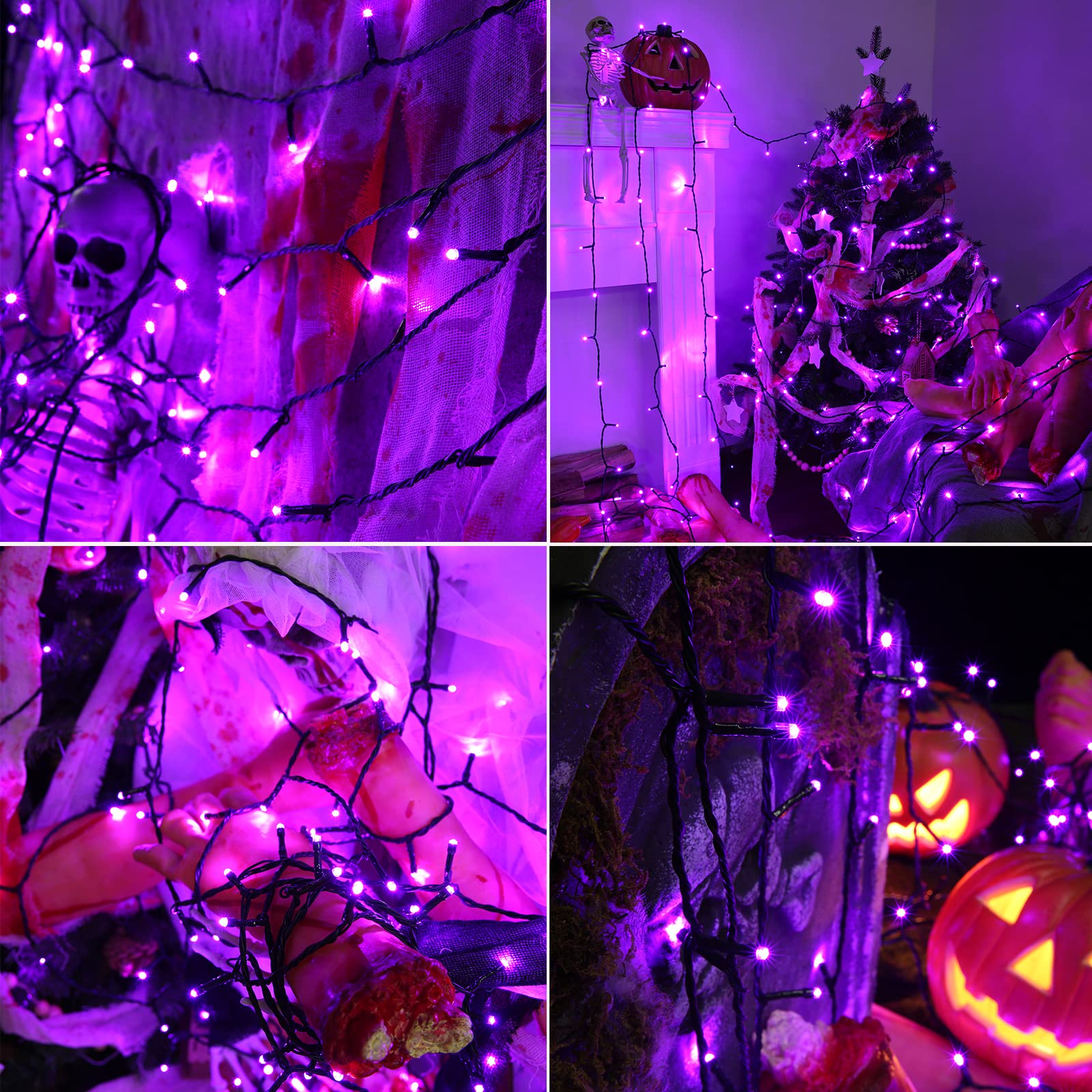 Jnaurb Purple Halloween String Lights, 300 LED, 114ft, Waterproof, 8 Modes, Indoor/Outdoor Decorations, Model JT-ELFC300V0200-C