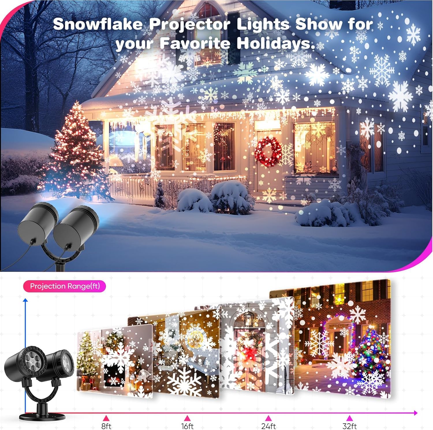 Snowflake Projector Lights Outdoor, Upgrade 2.0 Hd Dynamic Christmas Projector Lights Outdoor, Ip65 Waterproof Snow Projection L